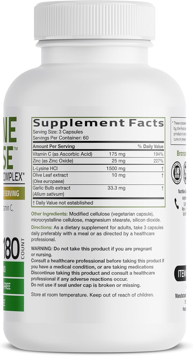 Bronson L-Lysine Defense Immune Support Complex, 1500 mg, 90 Capsules