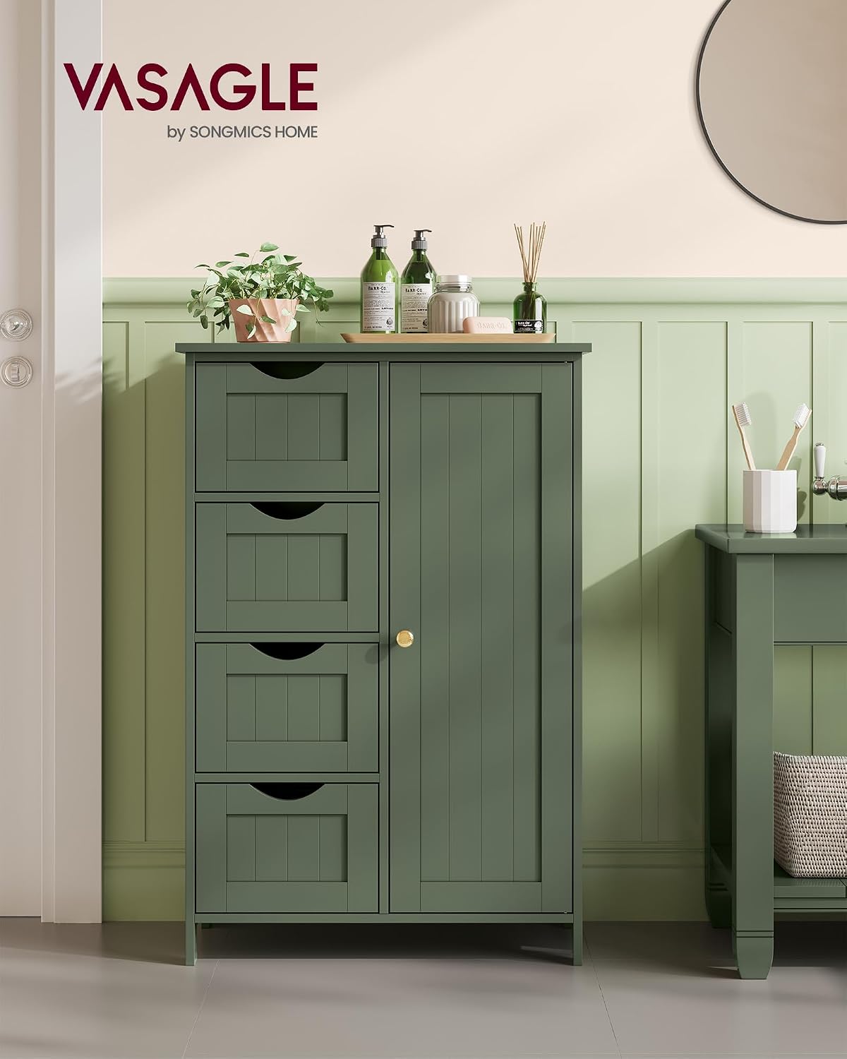 VASAGLE Floor Storage Cabinet, Freestanding Storage Unit with 2 Adjustable Shelves, for Bathroom Living Room Dining Kitchen, 11.8 x 23.6 x 31.5 Inches, Cloud White UBCB60WV1