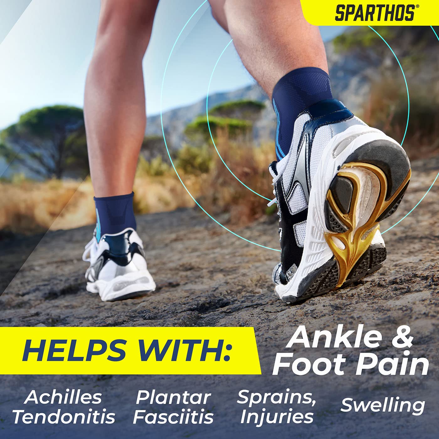 Sparthos Ankle Brace for Women & Men, Foot Compression Sleeve - Black-M | Plantar Fasciitis Socks, Arch Support, Ankle Wrap for Sprained Ankle, Achilles Tendonitis, Heel Pain & Swelling Relief, Pair