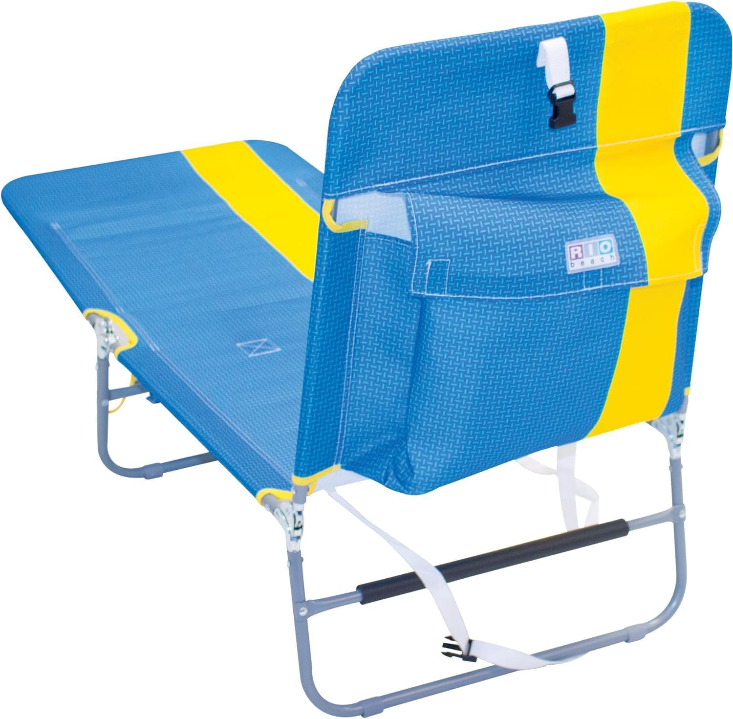 Rio Beach Portable Lay Flat Folding Backpack Beach Lounge Chair with Backpack Straps and Storage Pouch, Blue and Red