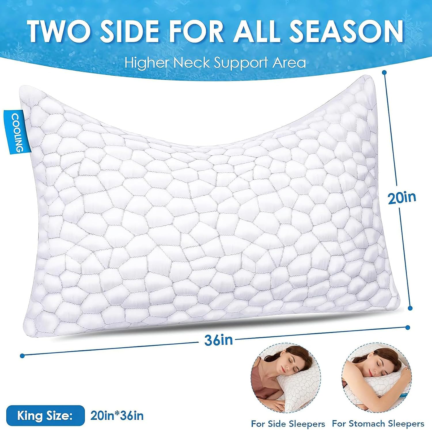SUPA MODERN Cooling Pillow Queen Size Set of 2, CertiPUR-US Shredded Memory Foam Pillows for Sleeping, Cool Bed Pillows for Hot Sleepers, Adjustable Firm Pillow for Side,Back,Stomach Sleepers