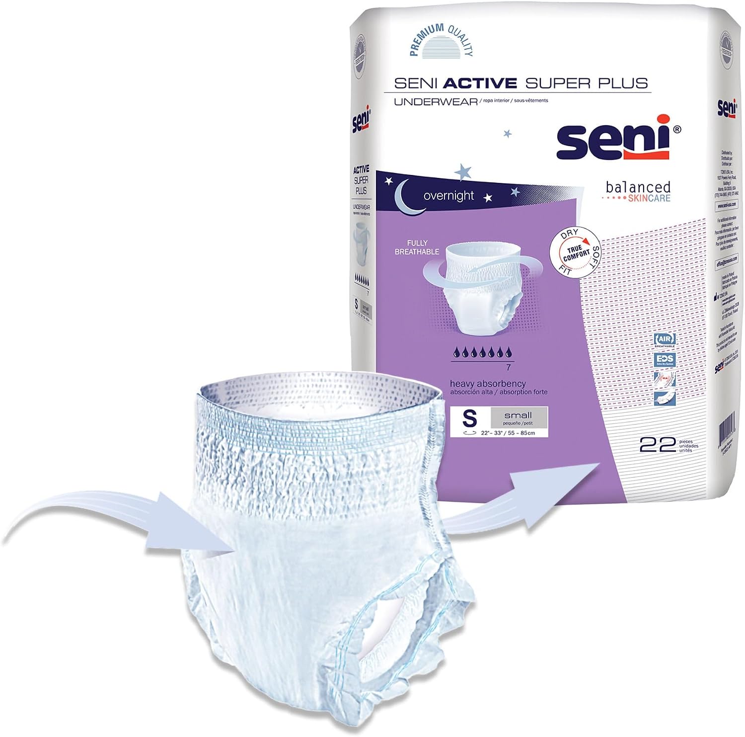 Seni Active Super Plus Unisex Adult Incontinence Underwear, 22-33 in, 88 ct | Pull On Disposable Overnight Underwear for Men & Women