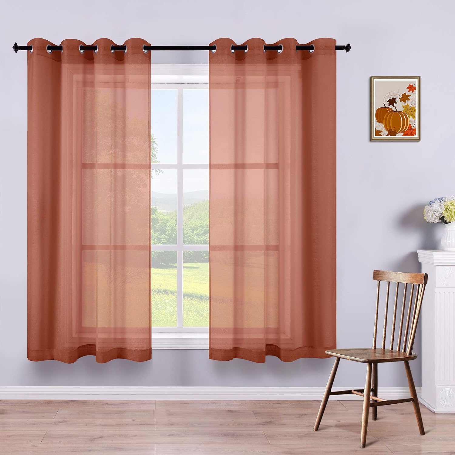 KOUFALL White Sheer Curtains 72 Inches Long for Bedroom Set of 2 Panels Grommet Faux Linen Window Voile Semi Baisc Decorative Sheer Curtains for