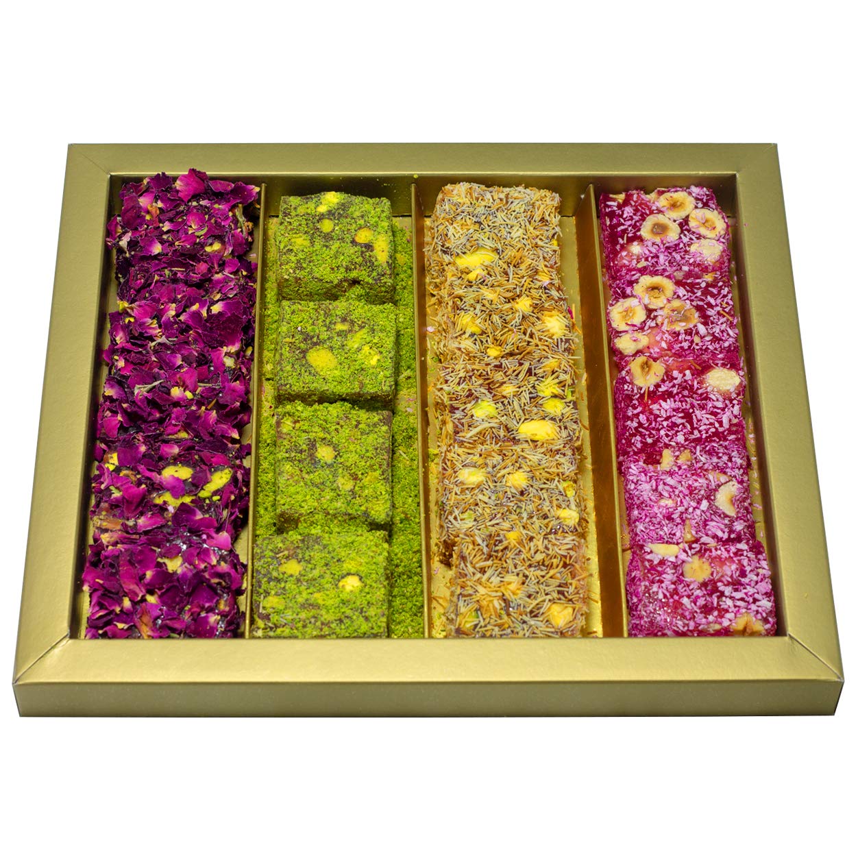 Cerez Pazari Turkish Delight Pistachio with Fantastic Rose & Pomegranate Flavour Experience in Luxury Gift Box 8.8 oz | Assorted Gourmet Soft Candy, Sweet Vegan Traditional Lokum (Loukoumi) (9-11 Pcs)
