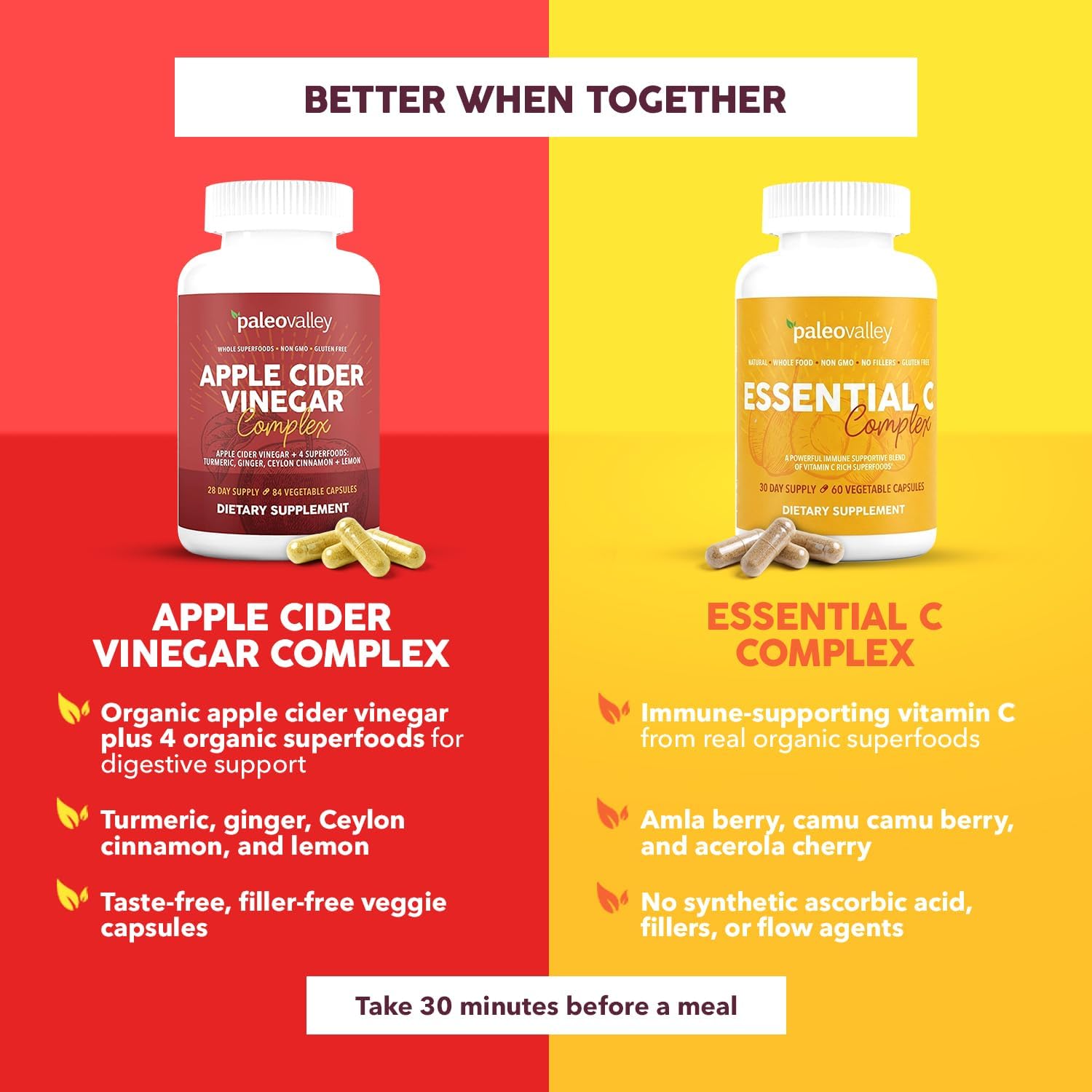 Paleovalley Apple Cider Vinegar Complex Capsules with Organic Superfoods | Gut and Digestive Support, Whole Food Nutrition, No Aftertaste, Unflavored