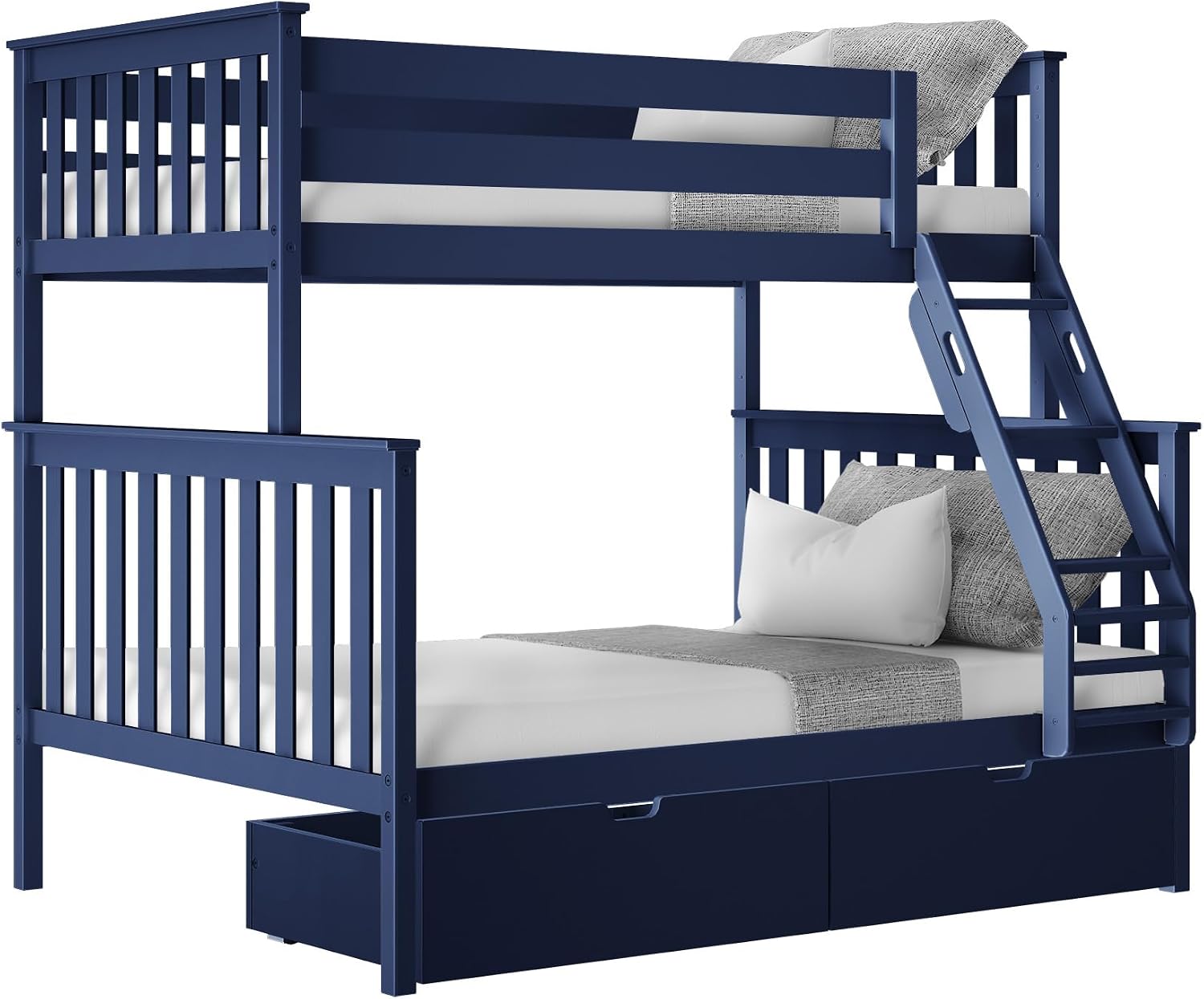 Max & Lily Bunk Bed Twin over Twin, Solid Wood Bunk Bed Frame with Ladder for Kids, 14" Safety Guardrails, Easy Assembly, No Box Spring Needed, White