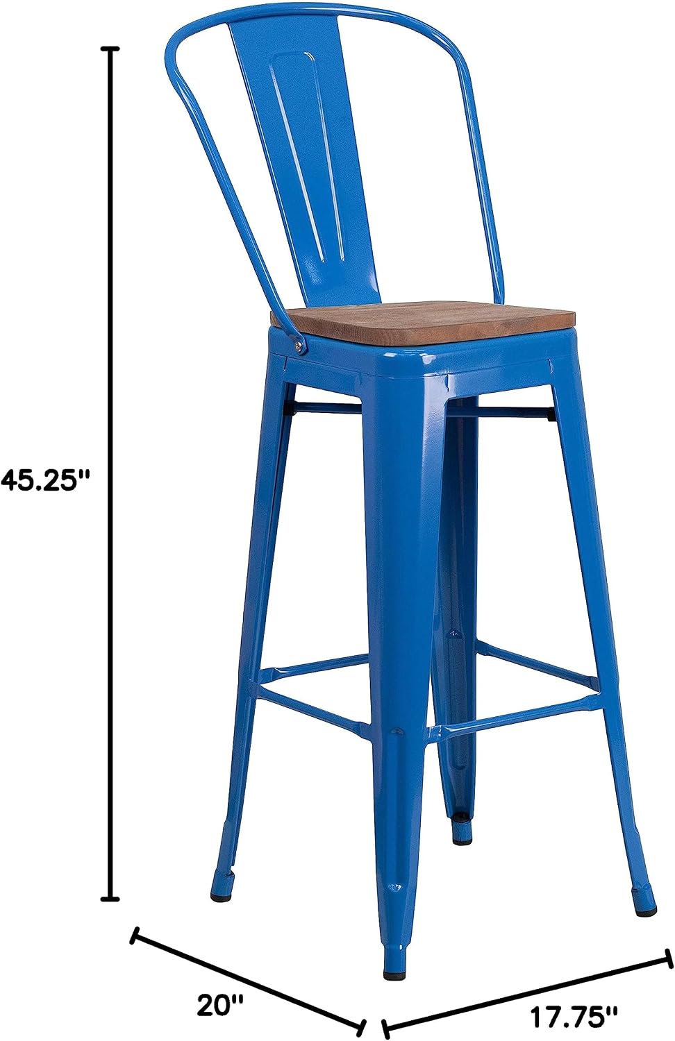 Flash Furniture 30 in Metal Barstool with Back, Blue | Commercial Grade, Removable Back, Indoor/Outdoor Use