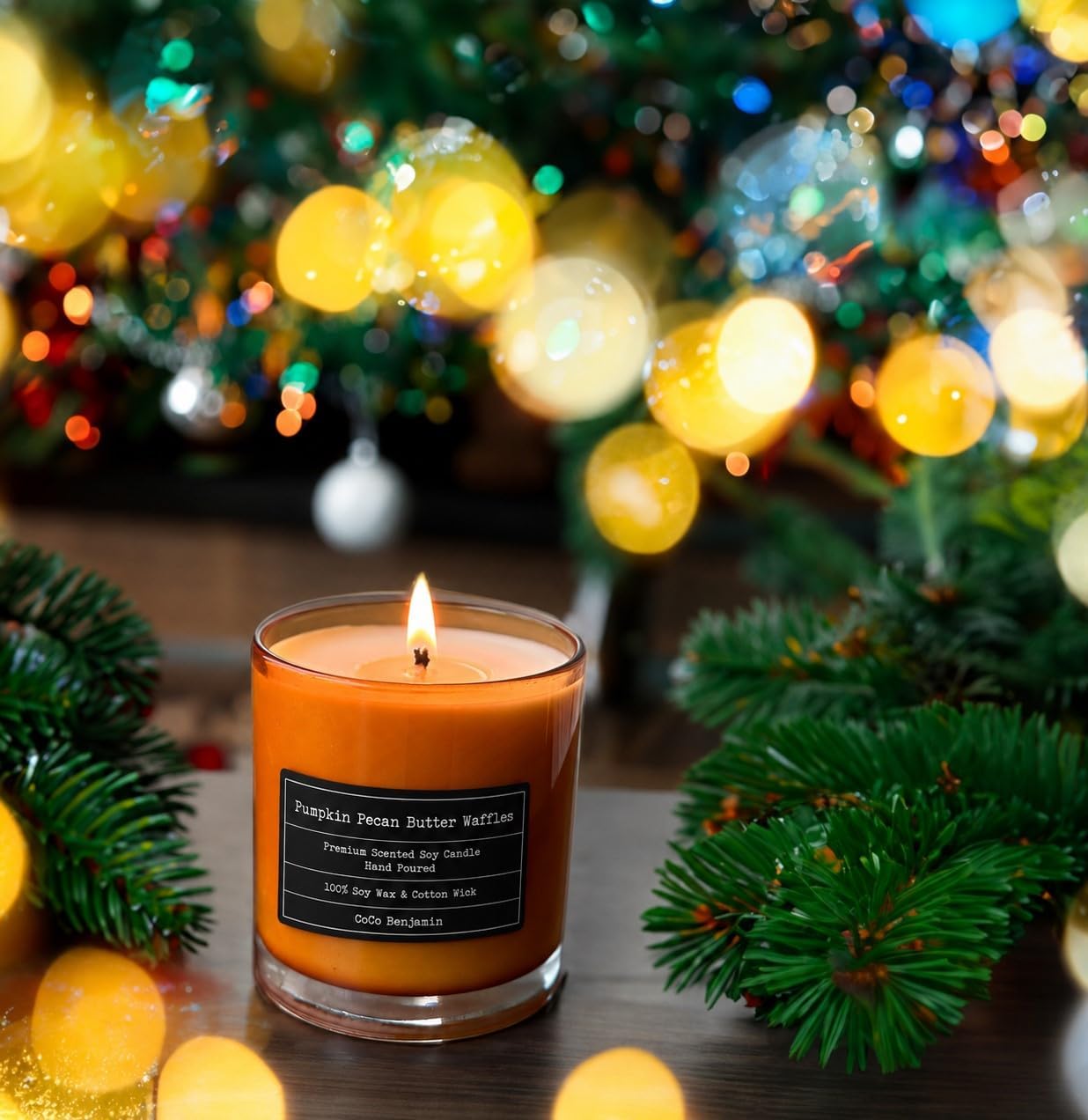 100% Natural Soy Wax Candle by CoCo Benjamin - Highly Scented & Hand-Poured Luxury Candle ((Majestic Balsam Fir Trees) - Clean Burning Cotton Wick