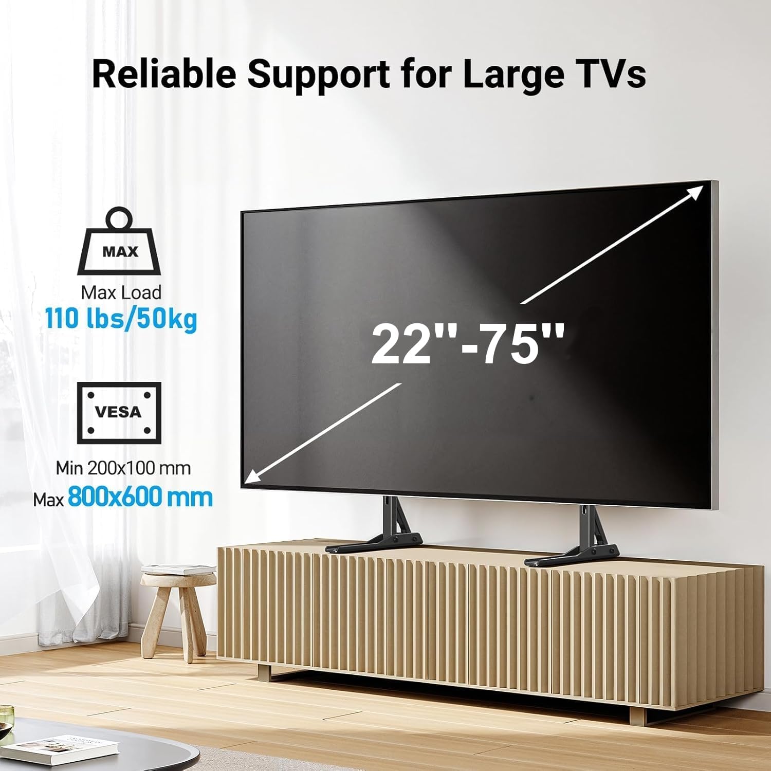PERLESMITH Universal TV Stand Mount for 20-75 Inch TVs, Height Adjustable Table Top TV Stand