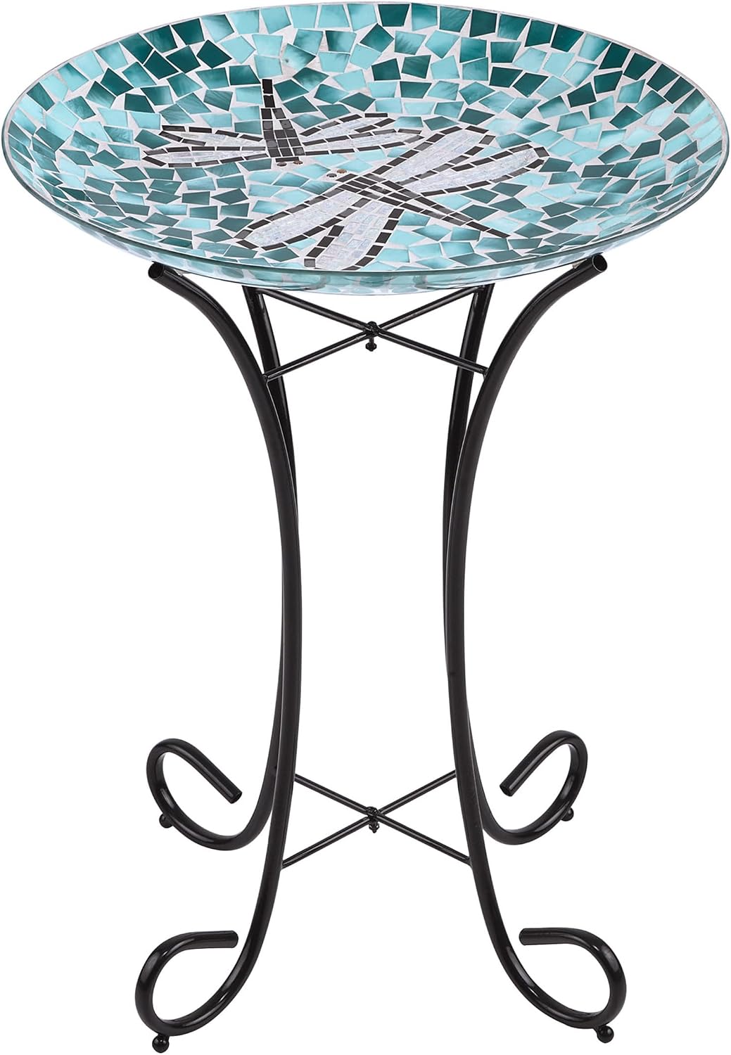 Alpine Corporation 24" Tall Outdoor Floral Mosaic Glass Birdbath with Metal Stand and Detachable 18 Inch Diameter Bowl, Garden Decor