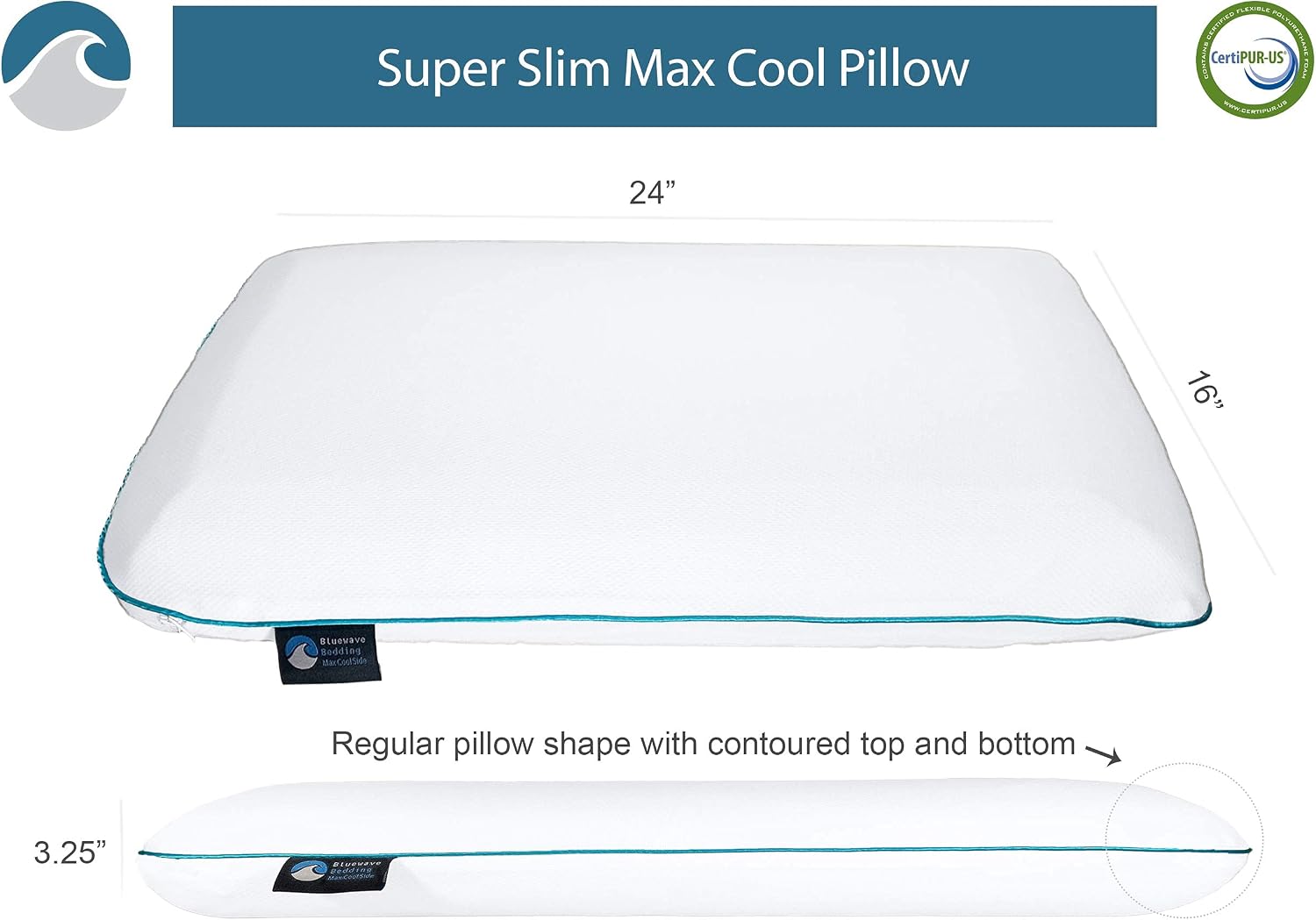 Bluewave Bedding Hyper Slim Gel Memory Foam Pillow for Stomach and Back Sleepers - Thin
