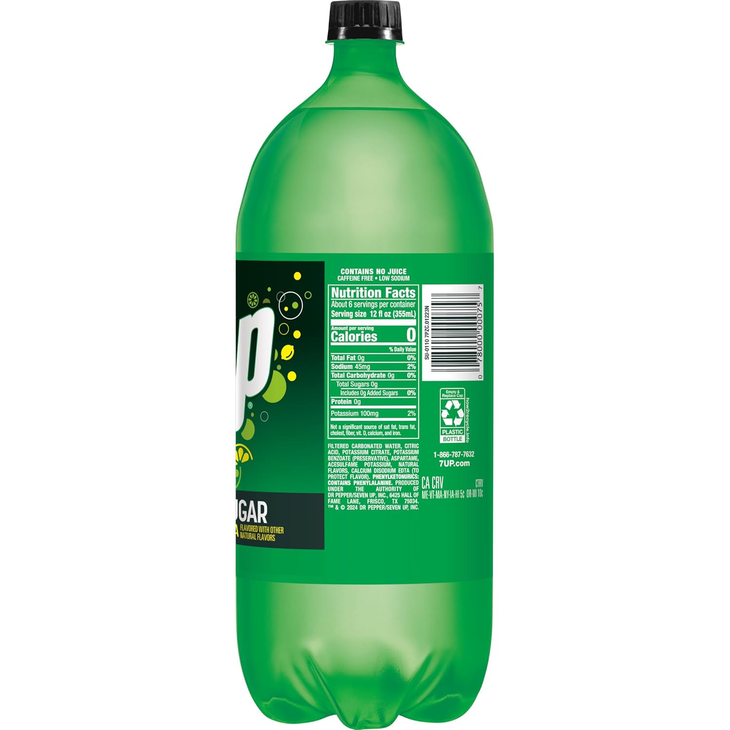 7UP Lemon Lime Soda, Naturally Flavored and Caffeine Free, 2 Liter Bottle