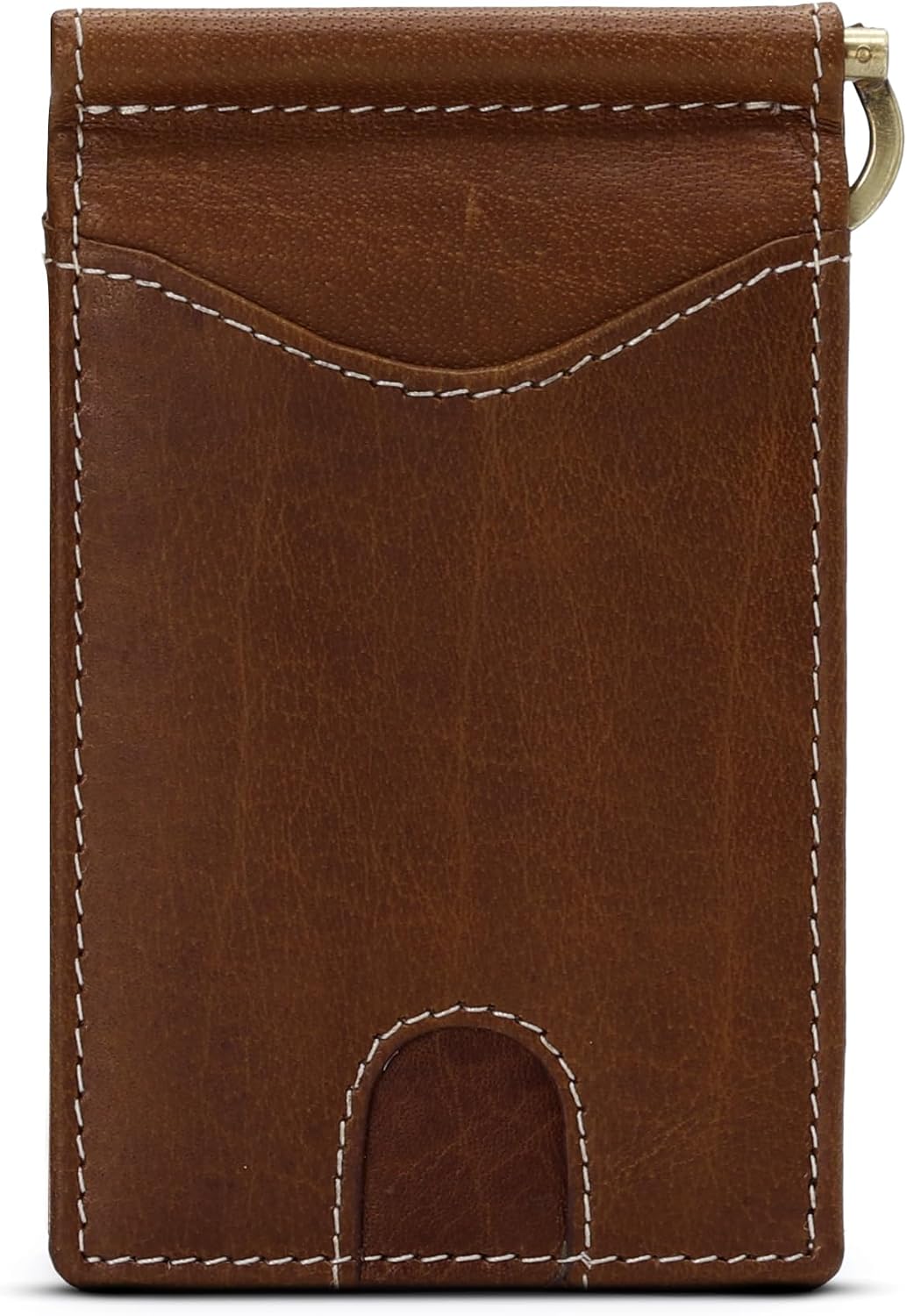 Genuine Bison Leather Wallet for Men, RFID Slim, Brown | Genuine bison leather wallet for men with RFID blocking and curved front pocket fit. Rugged slim everyday carry, brown.