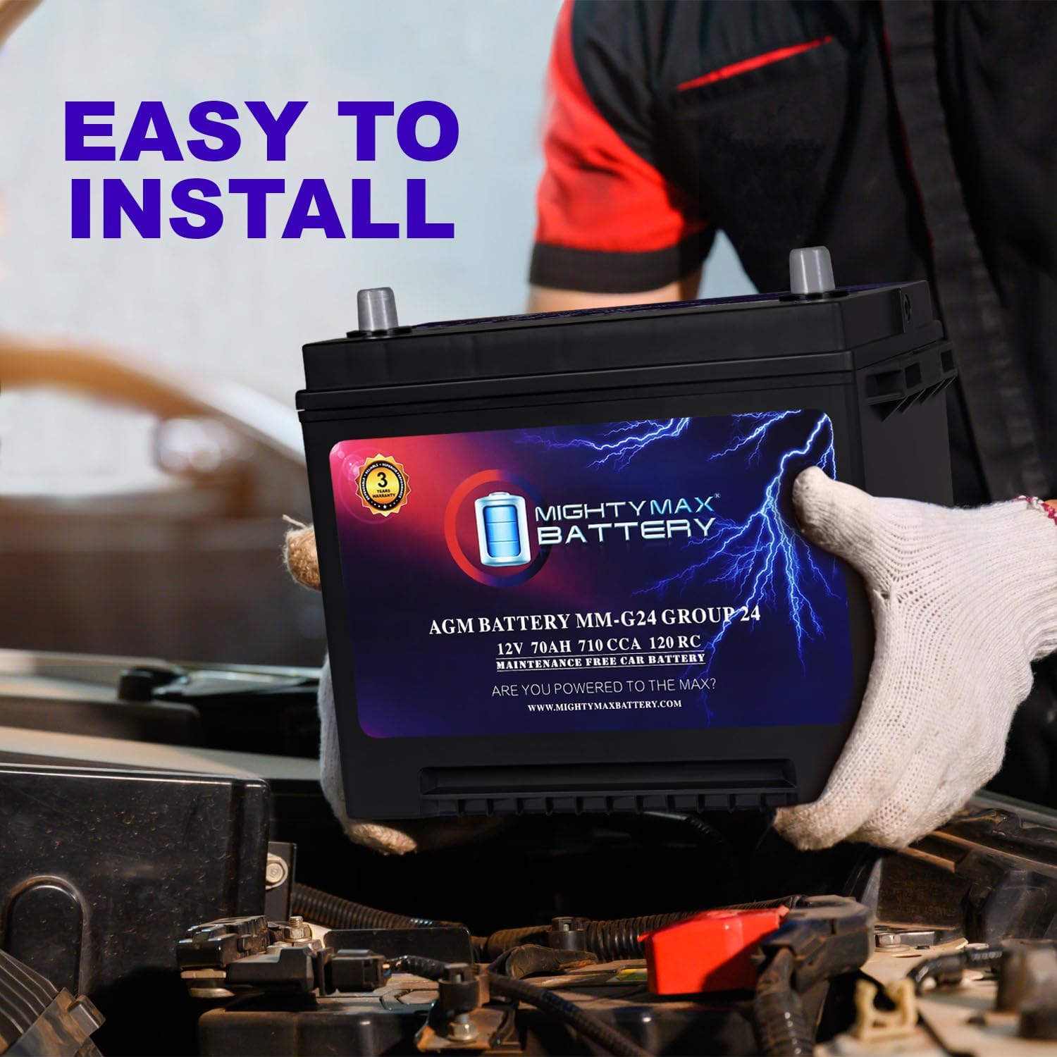 Mighty Max Battery MM-H8 Start and Stop Car BCI Group 49 12V 95Ah, 160RC, 900 CCA Rechargeable AGM Car Battery