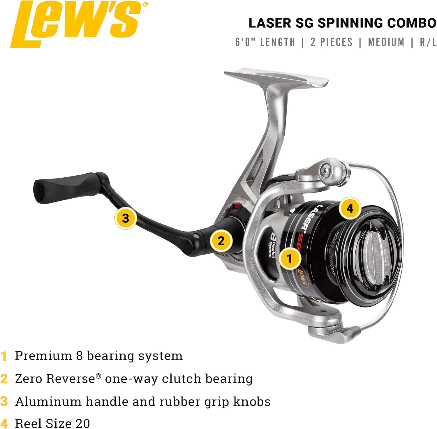 Lew's Laser SG Spinning Reel and Fishing Rod Combo, 6-ft, Size 200 Reel