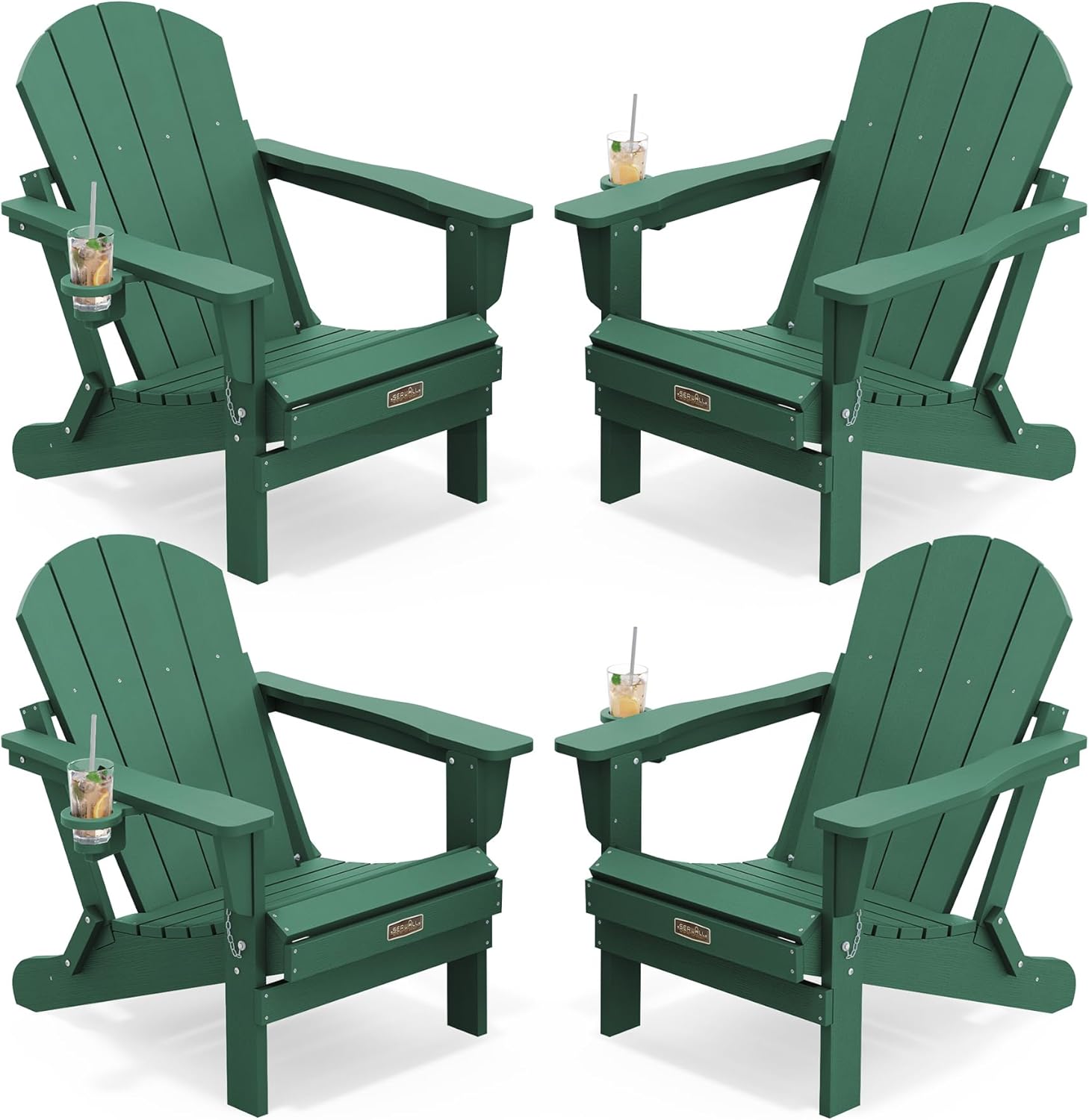 SERWALL Folding Adirondack Chairs with Cup Holder, Outdoor Fire Pit - Blue
