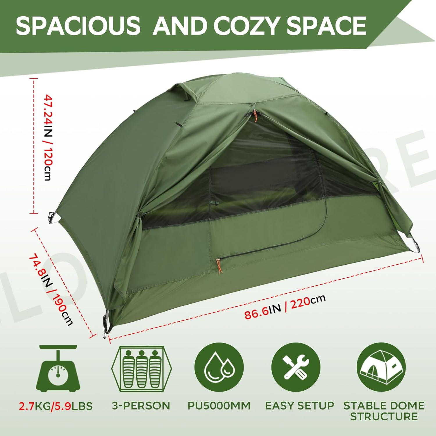 Clostnature 1/2/3/4 Person Lightweight Backpacking Tent, Easy Setup Tent