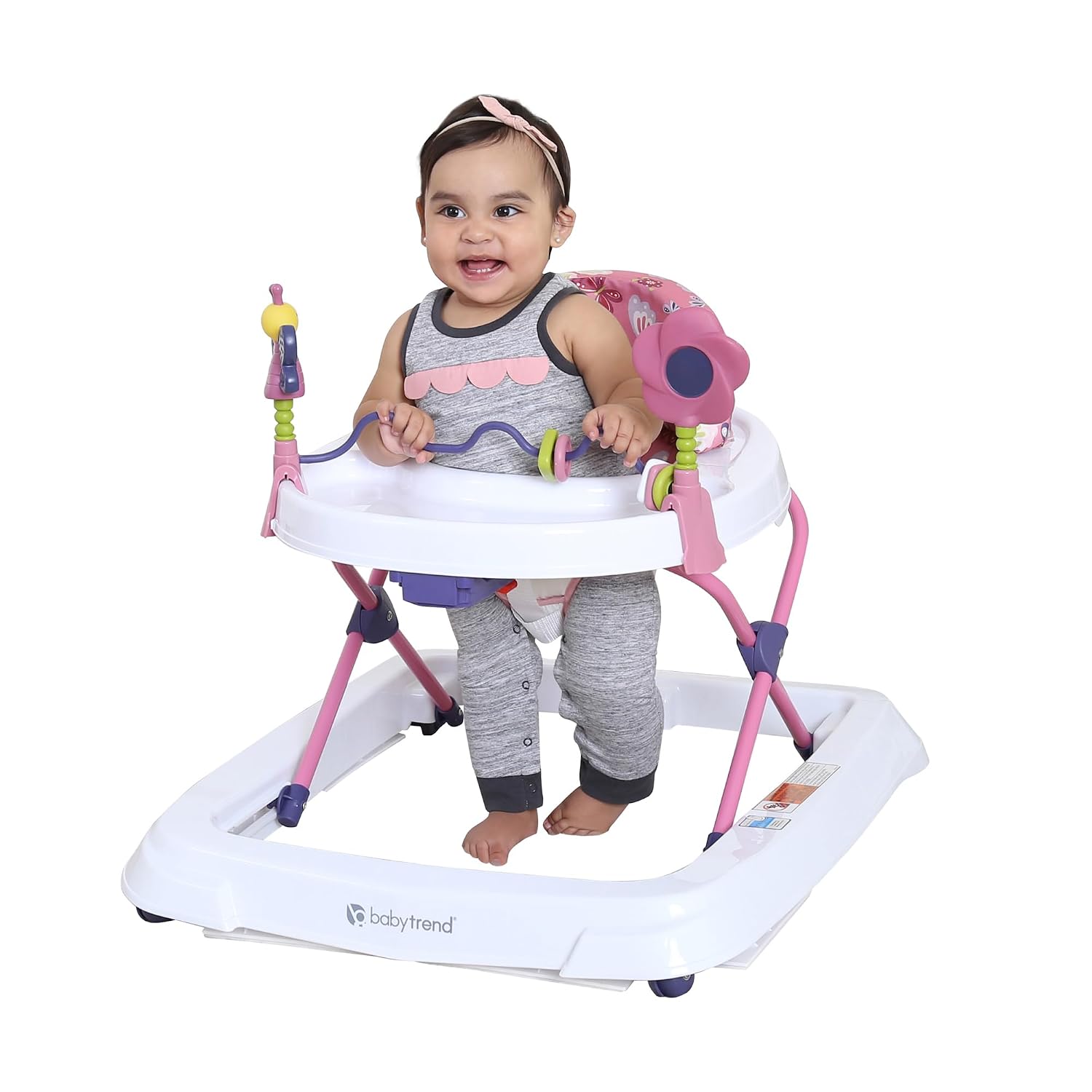 Smart Steps Trend Activity Walker with Removeable Toy Bar, Multi-Directional Front Wheels, Tray, Adjustable Height and Flat Fold Frame for Storage, Ages 6 Months +, Emily Pink