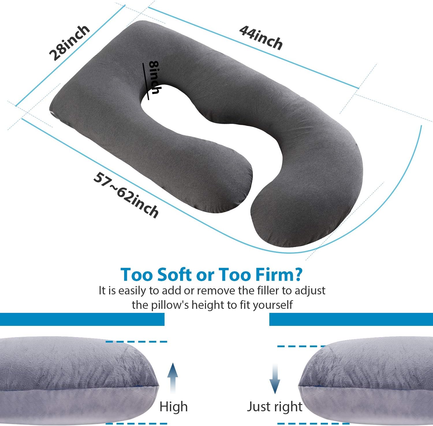 Victostar Pregnancy Pillow,57 inches U Shaped Maternity Pillow with Removable Cover Full Body Pillow Support for Back, HIPS, Legs, Belly (Dark Gray)