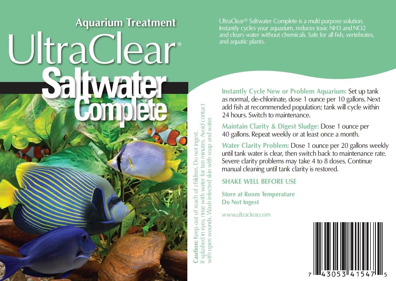 Saltwater Complete – Live Nitrifying Bacteria Blend for Saltwater & Reef Aquariums - Instant Cycle Marine Tank Starter - Removes Ammonia Nitrite - Clarifier - Safe for Fish Coral Invertebrates - 1Gal