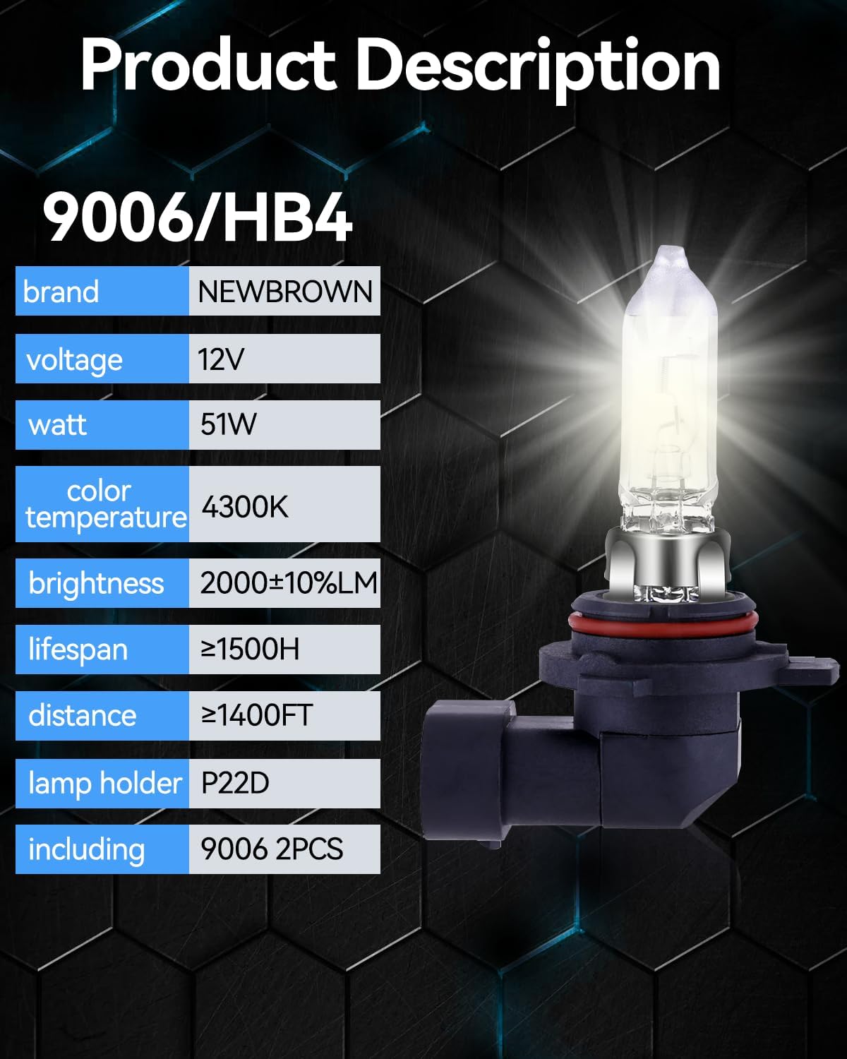 NEWBROWN H11 Headlight Bulb Halogen 5000K Super White Light Long Life Replacement PGJ19-2 12V/55W (H11, 2 Pack)