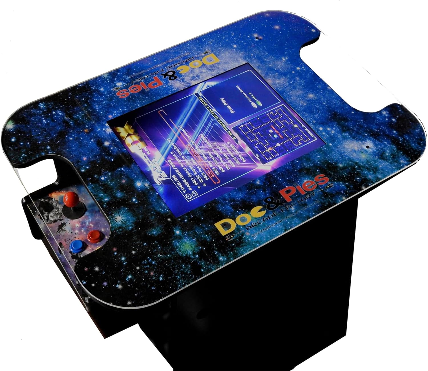 Doc and Pies Arcade Factory 516-Game Full Size Cocktail Arcade Machine – 2 Player Retro Arcade Table with LCD Screen, Joysticks & Buttons – Classic Arcade Cabinet for Home or Game Room