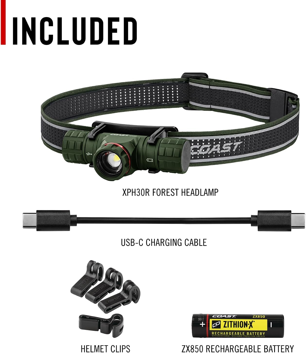 Coast XPH30R 1200 Lumen USB-C Rechargeable Dual Power Headlamp with Twist Focus Beam and Magnetic Base, 4.37 oz. - Black
