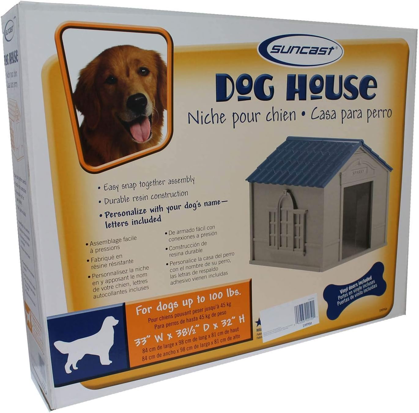 Suncast Outdoor Dog House with Door - Water Resistant and Attractive for Small to Large Sized Dogs - Easy to Assemble - Perfect for Backyards