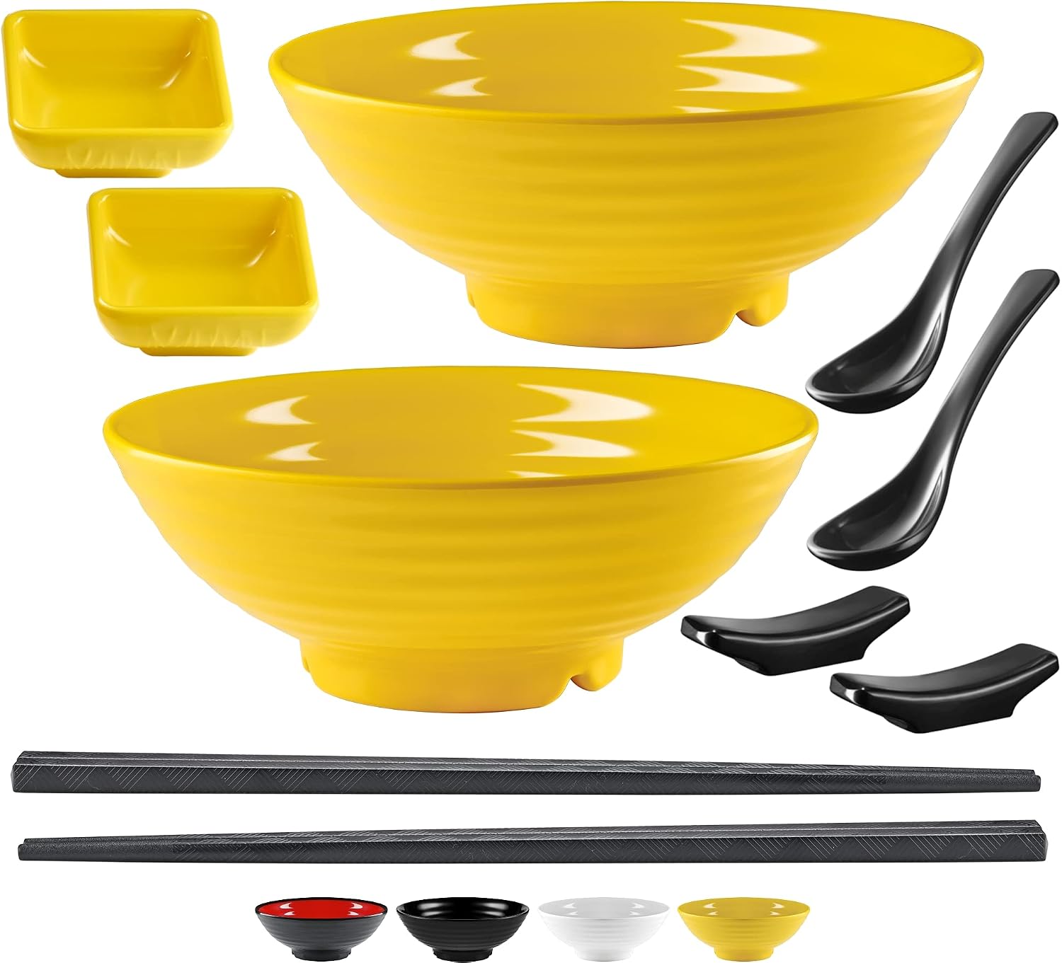 Unbreakable Ramen Bowl Set with Chopsticks and Spoon: 2 large Japanese Style Melamine Ramen Bowls