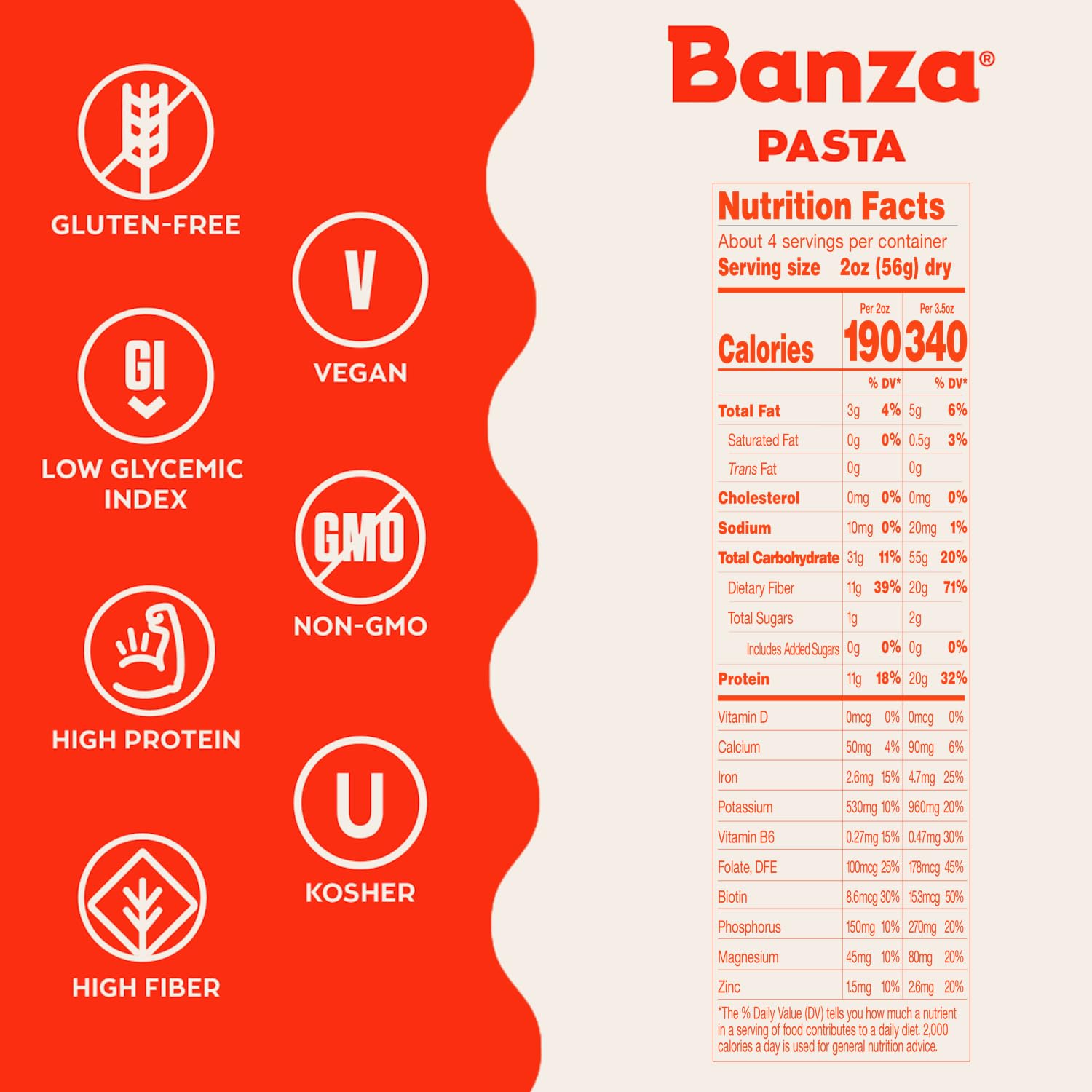 Banza Penne Pasta from Chickpeas - Gluten Free, High Protein, and Lower Carb Protein Penne Chickpea Pasta - 8oz