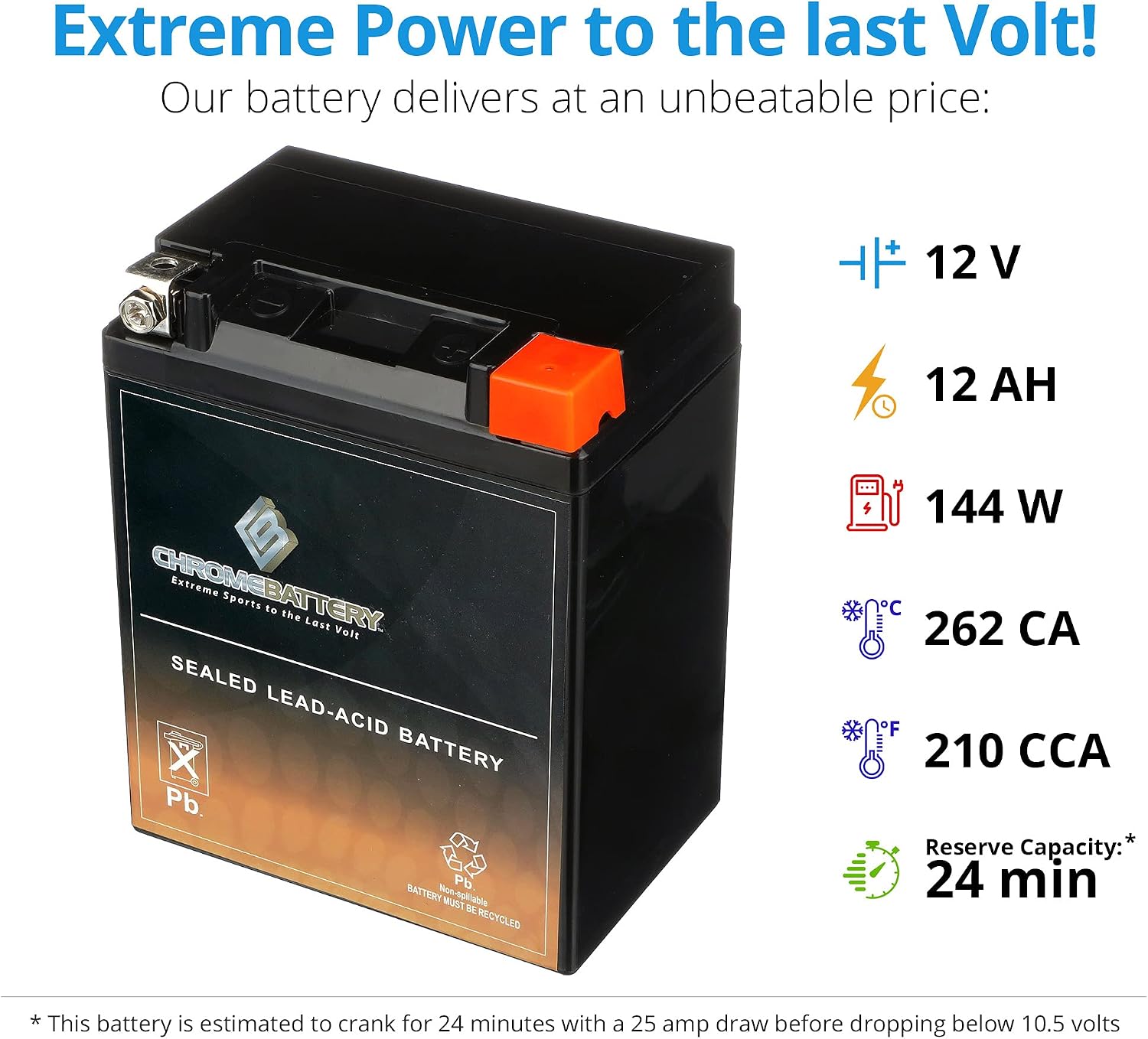 CB CHROMEBATTERY YTX30L-BS 12V 385 CCA AGM – Maintenance-Free 30Ah Battery for Harley, ATV, UTV, Snowmobile, Jet Ski – T3 Nut & Bolt Terminal – Fits Harley Touring, Polaris Sportsman 850