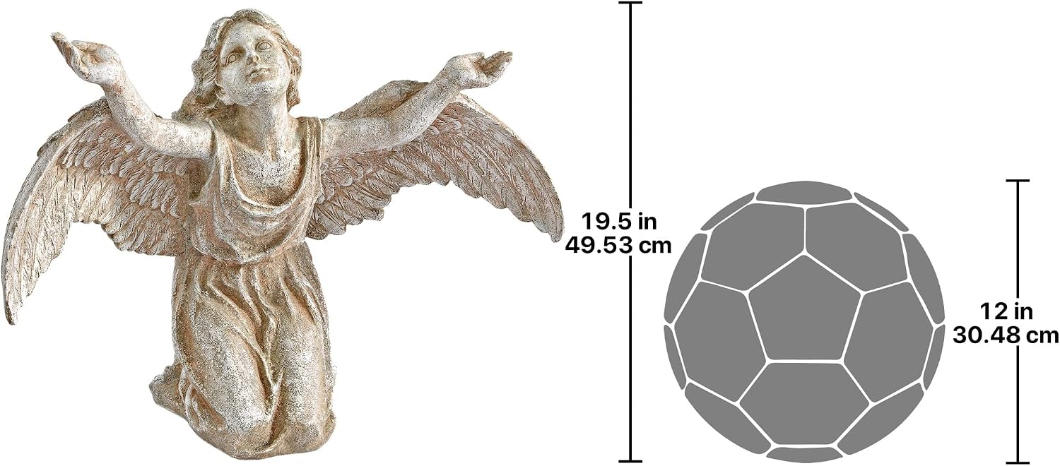 Design Toscano In Grace Girl Child Angel Memorial Indoor/Outdoor Garden Statue, 14 inches wide, 24 inches tall, Cast Stone Resin, Antique Stone Finish