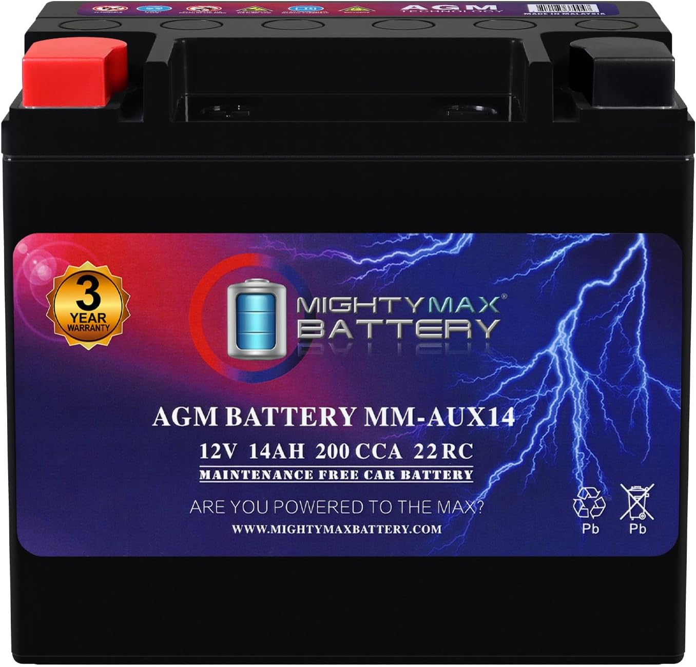 Mighty Max Battery MM-H8 Start and Stop Car BCI Group 49 12V 95Ah, 160RC, 900 CCA Rechargeable AGM Car Battery