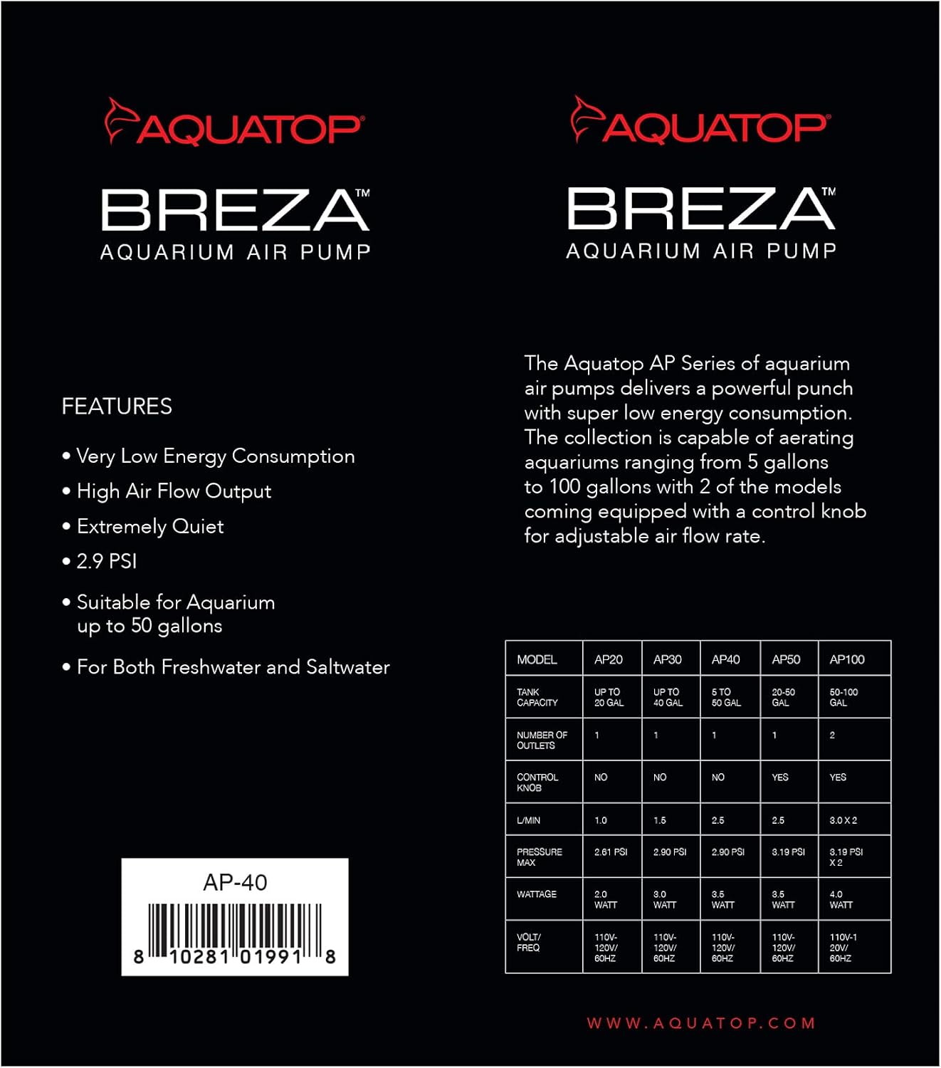 Aquatop Breza Aquarium Air Pump