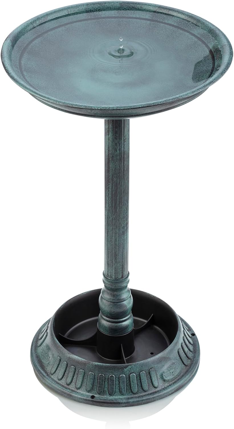 Alpine Corporation 25" Tall Outdoor Birdbath with Planter Pedestal Yard Statue, Stunning Garden Accent, 15" Round, Green