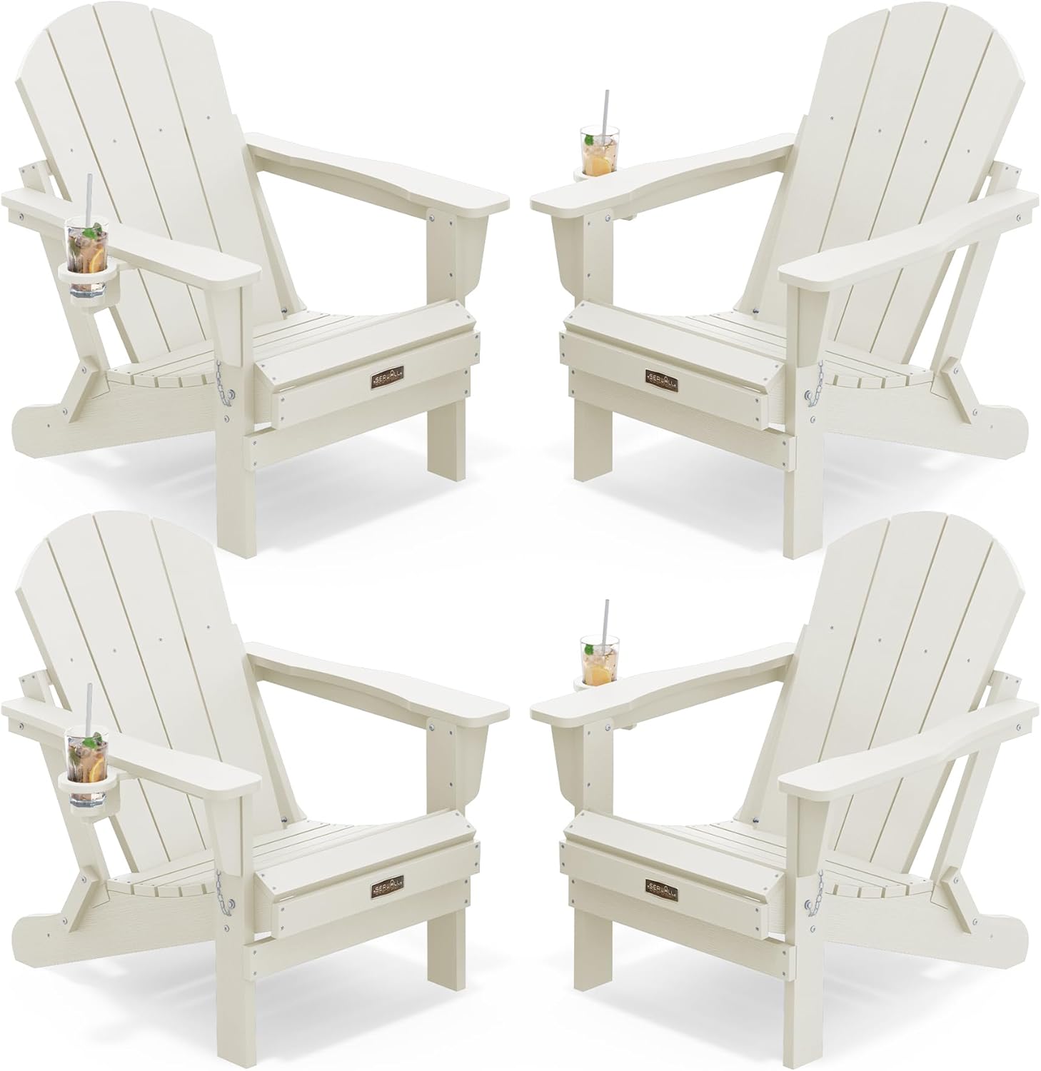 SERWALL Folding Adirondack Chairs with Cup Holder, Outdoor Fire Pit - Blue