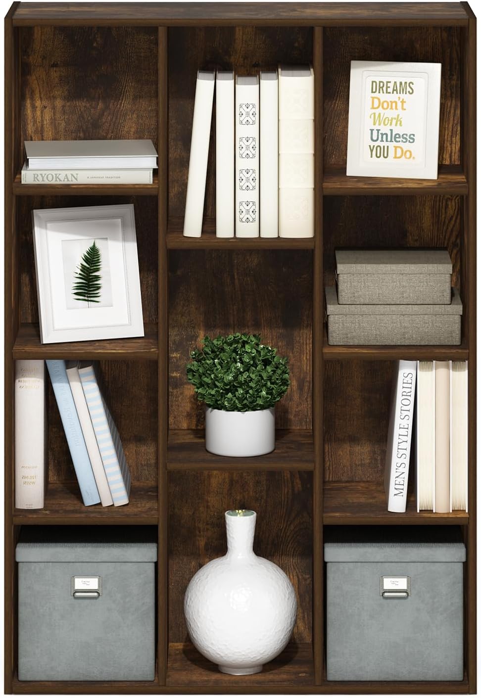 Furinno LUDER Book Shelf, 5-Cube Bookshelf, Easy Assembly Bookcase with Open Shelves, 9.4 x 19.7 x 31.5, for Living Room, Bedroom, Home Office, Darkwood