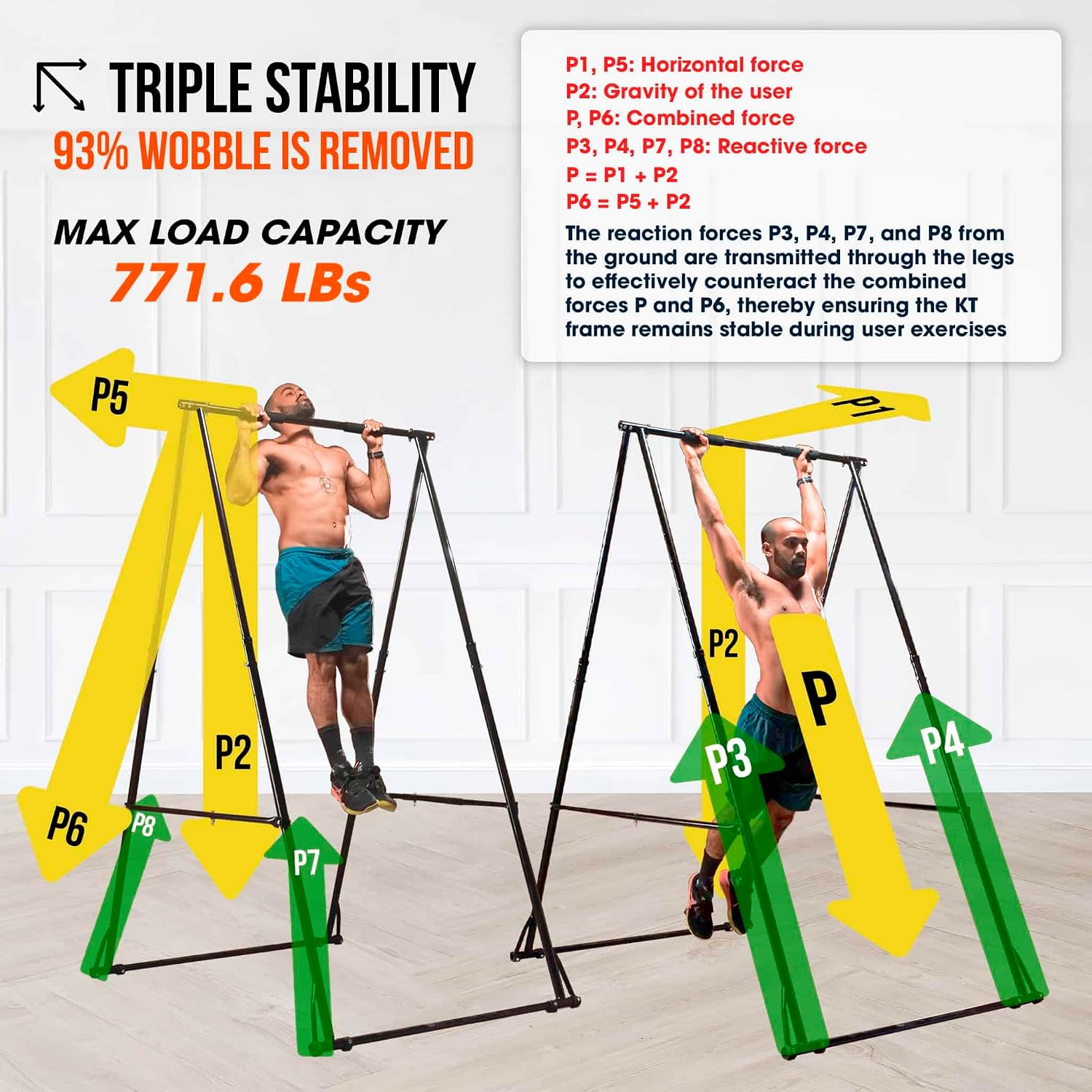 KT TOES DON'T TOUCH GROUND Foldable Free Standing Pull Up Bar Stand Sturdy Power Tower Workout Station For Home Gym Strength Training Adjustable