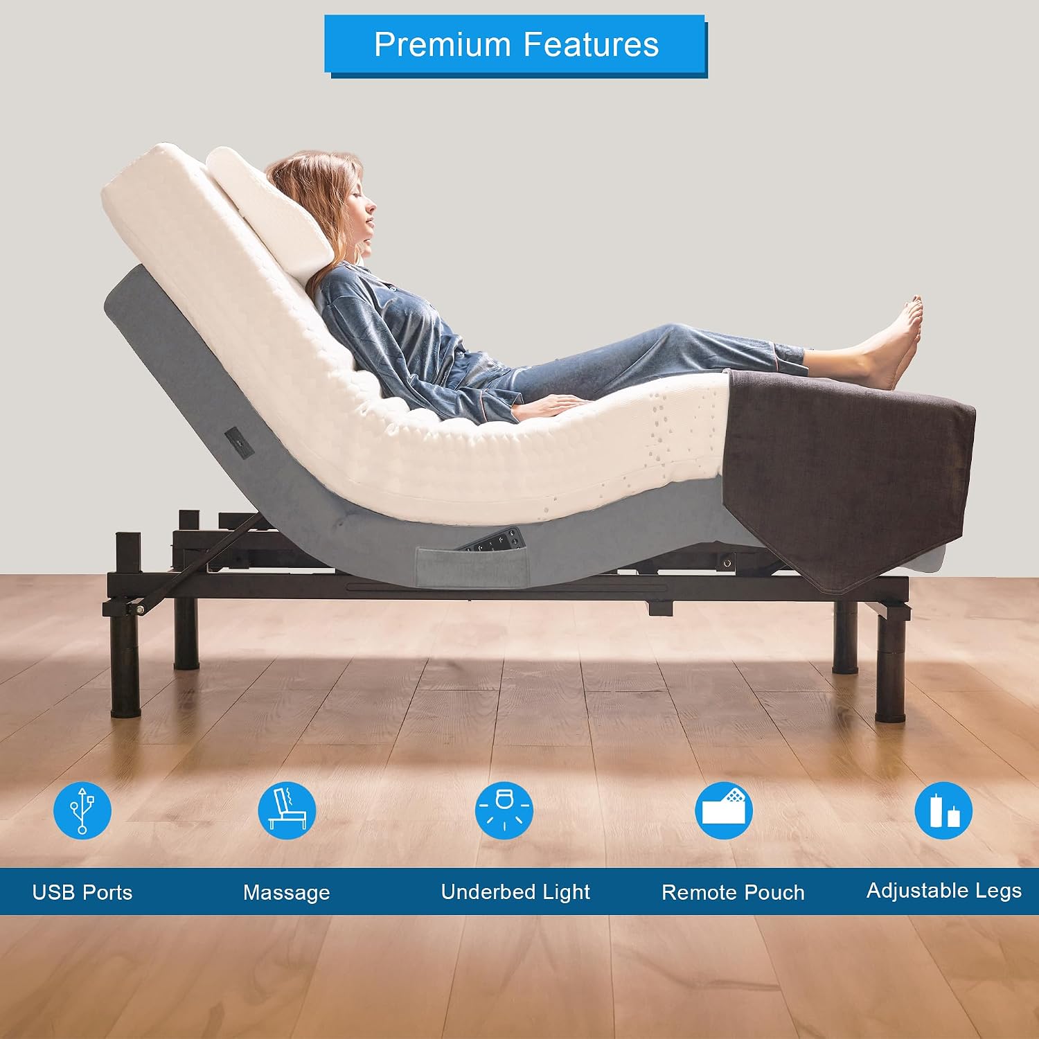 Irvine Home Collection Twin XL Adjustable Bed Base | Dual Massage | USB Ports | Zero Gravity | Anti-Snore | Memory Positions | Under Bed Lighting