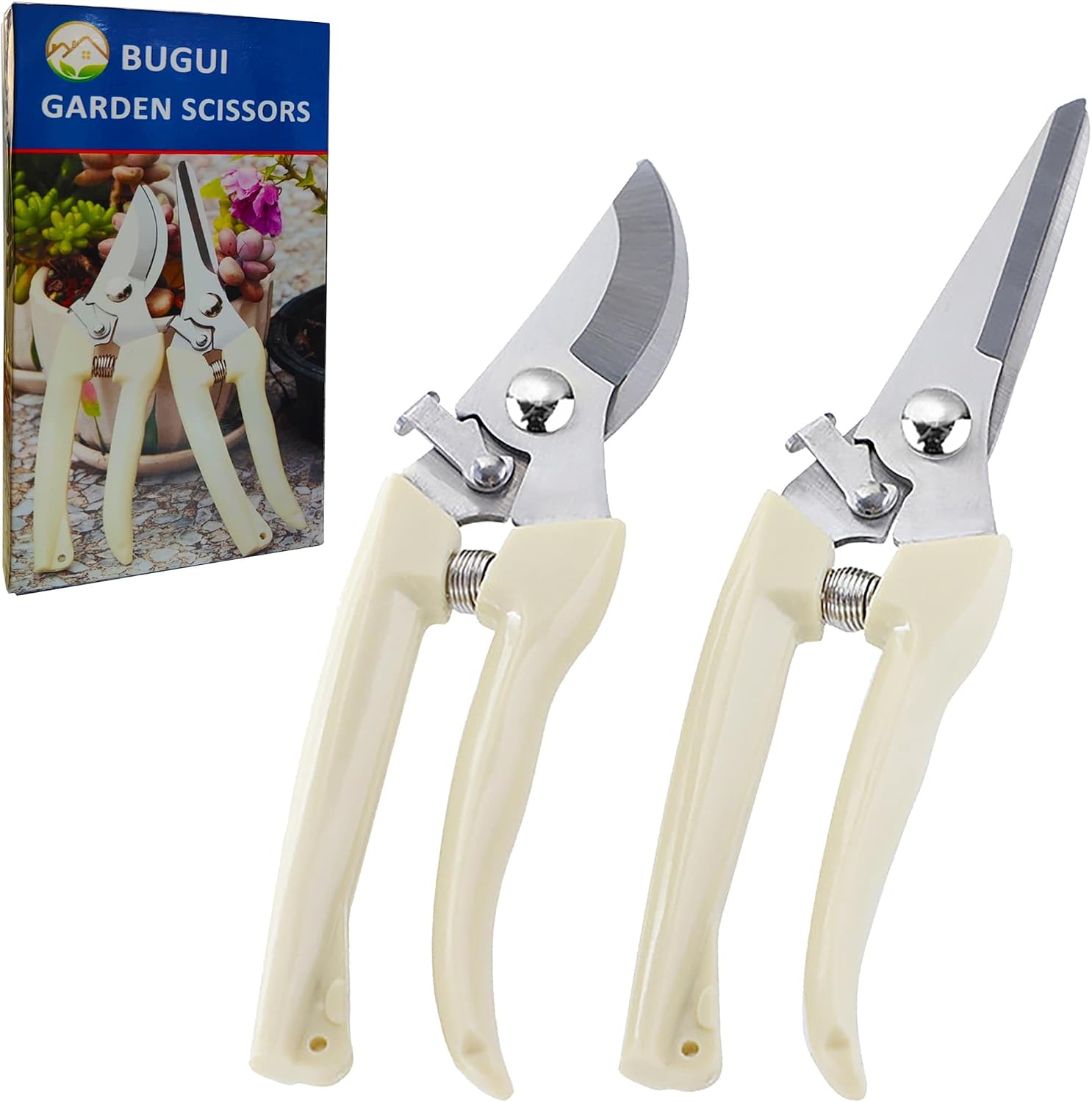 BUGUI Wood Handle Pruning Shears, SK-5 Steel Blade, 1-inch Cutting Capacity, Sharp, Well Designed Garden Shears, 8"