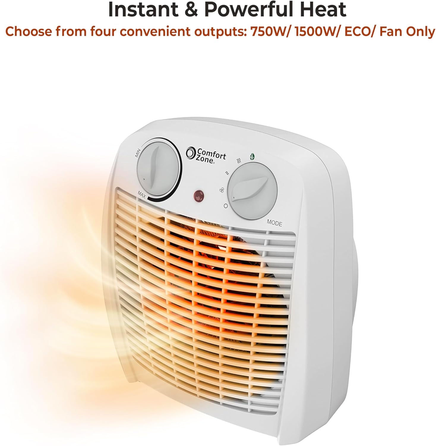 Comfort Zone Indoor Space Heater with Adjustable Thermostat, Fan Forced, Electric, Overheat Protection, Safety Tip-Over Switch, Energy Efficient
