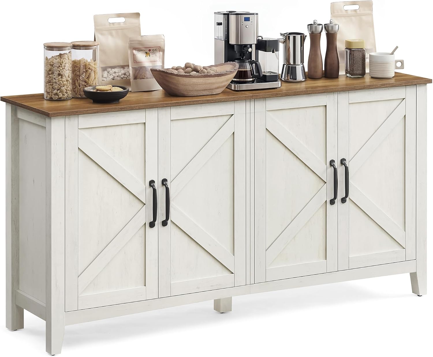 VASAGLE LIRY Collection - Storage Cabinet, Buffet Cabinet, Sideboard, Credenza, with Adjustable Shelves, for Entryway, Rustic White and Honey Brown ULSC381W01