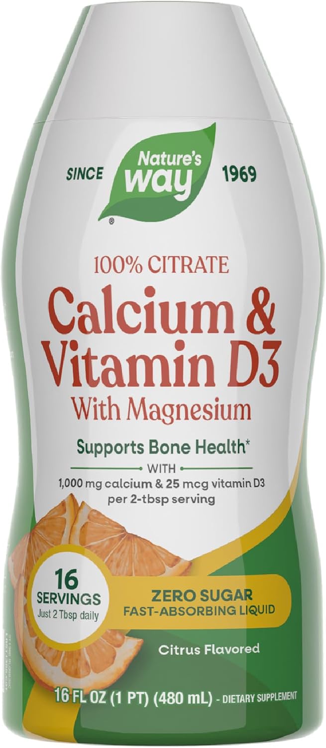 Nature's Way Calcium & Vitamin D3 with Magnesium Liquid, 16 Fl Oz | Fast-Absorbing Liquid Calcium