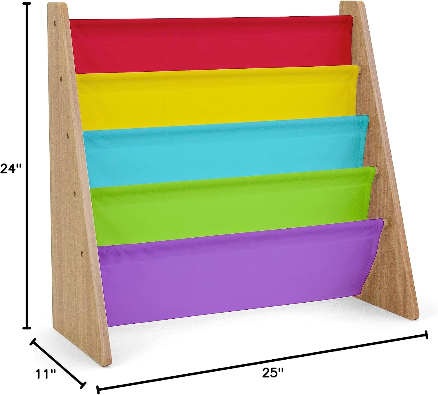 Humble Crew Kids Bookshelf, Montessori Front Facing Toddler Bookcase 4 Tier | Book display rack and reading nook organizer, nylon pockets show covers face out, compact for any playroom or bedroom space