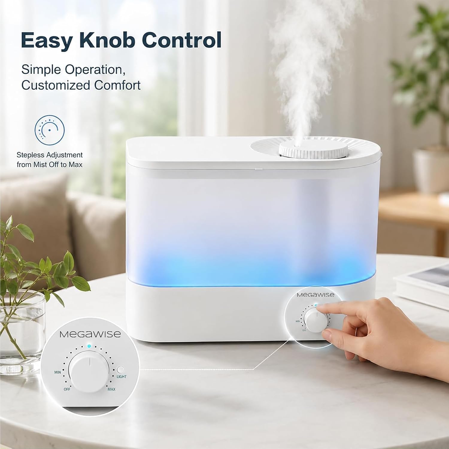 MEGAWISE 1.5L Cool Mist Humidifier for Bedroom, 25dB Quiet