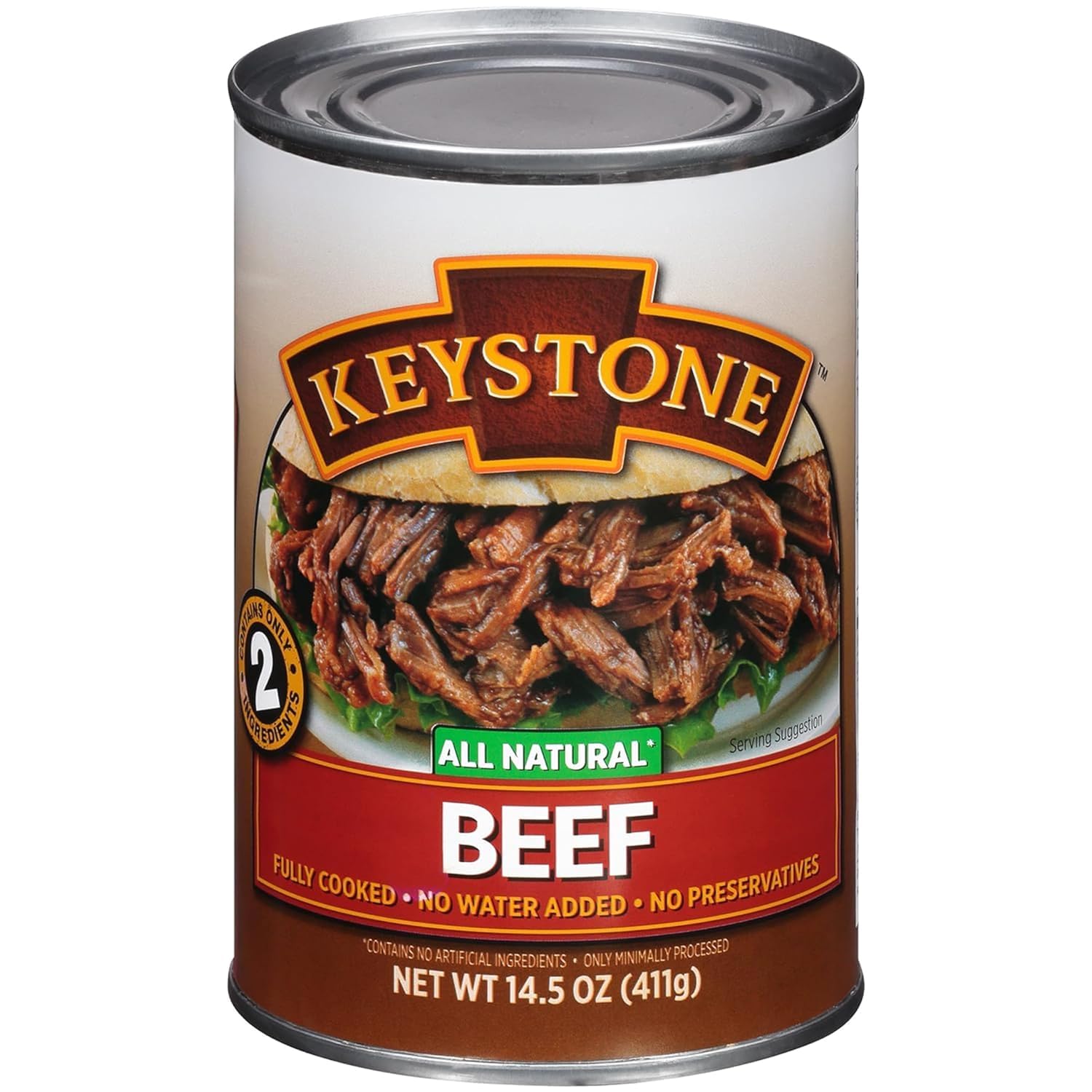 Keystone Meats All Natural Heat and Serve Ground Beef 14 Oz Fully Cooked Canned Meat Shelf Stable Emergency Survival Canned Food Ready to Eat No Preservatives Gluten Free Made in USA Pack of 2