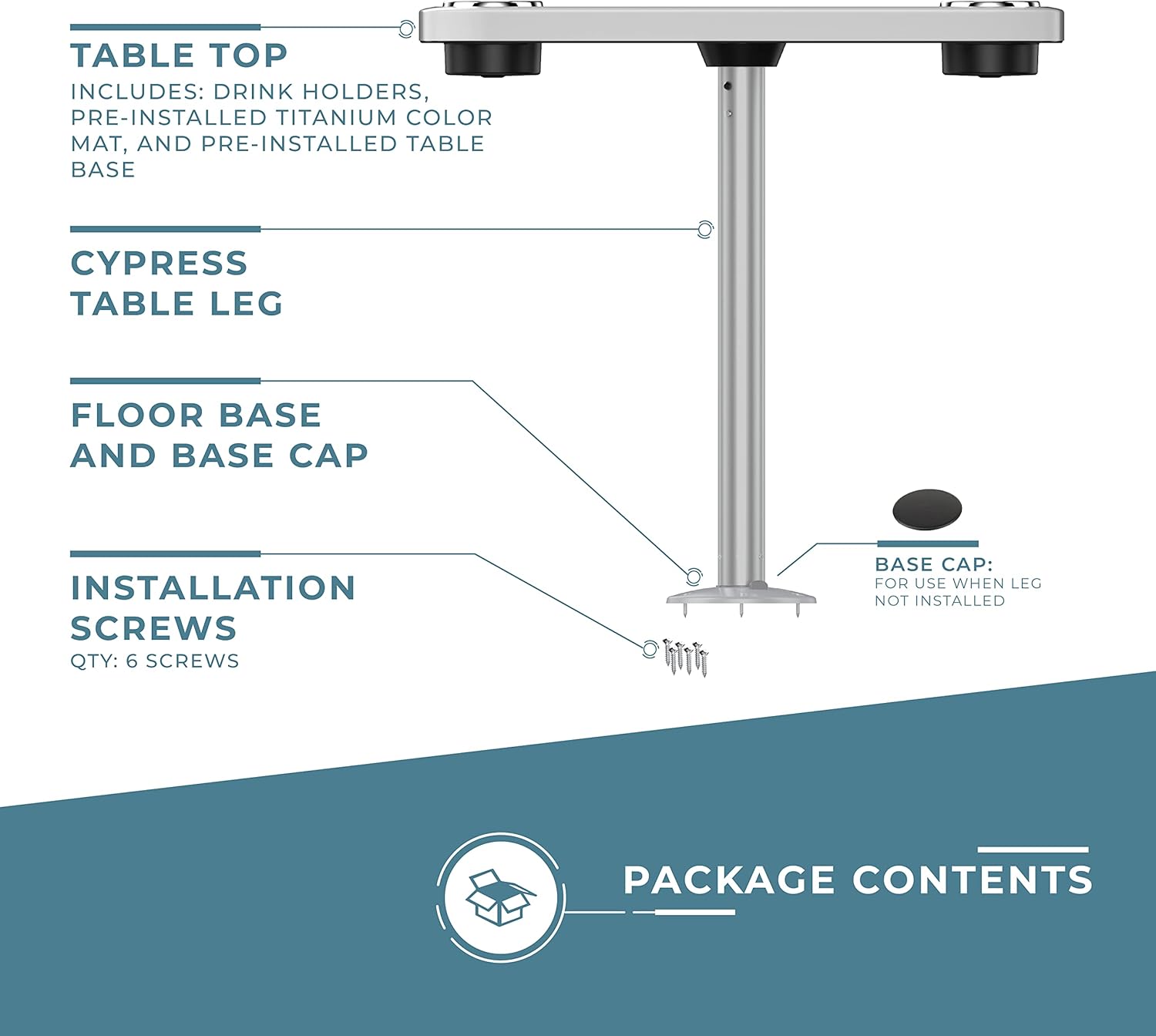Manufacturers' Select ITC Boat Table Set - 18"x34" Removable Pontoon Boat Table with Center Non-Slip Mat, Pedestal Leg, 4 Drink Holders