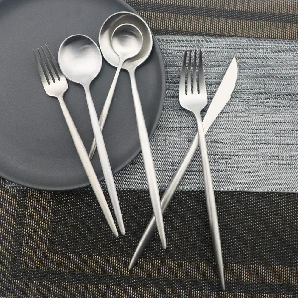 JASHII Luxury 18/10 Rainbow Flatware Set - 304 Stainless Steel Colorful Cutlery - 5-Piece Adaline Royal Modern Satin Finish for Birthday