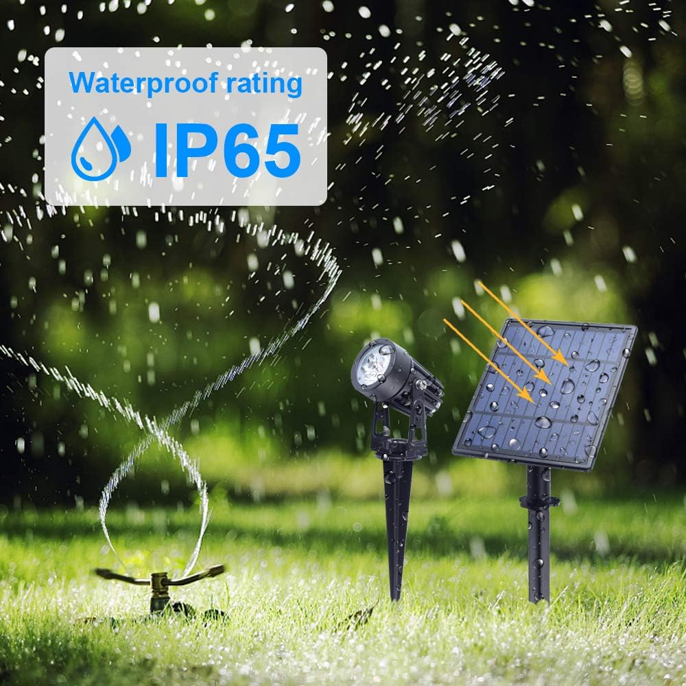 APONUO Metal Solar Spot Lights Outdoor with 9.8ft Cable Solar Powered Landscape Lighting Low Voltage IP65 Waterproof Auto On/Off for Outside Garden Yard Landscape Pathway Garage-Warm White(4-in-1)