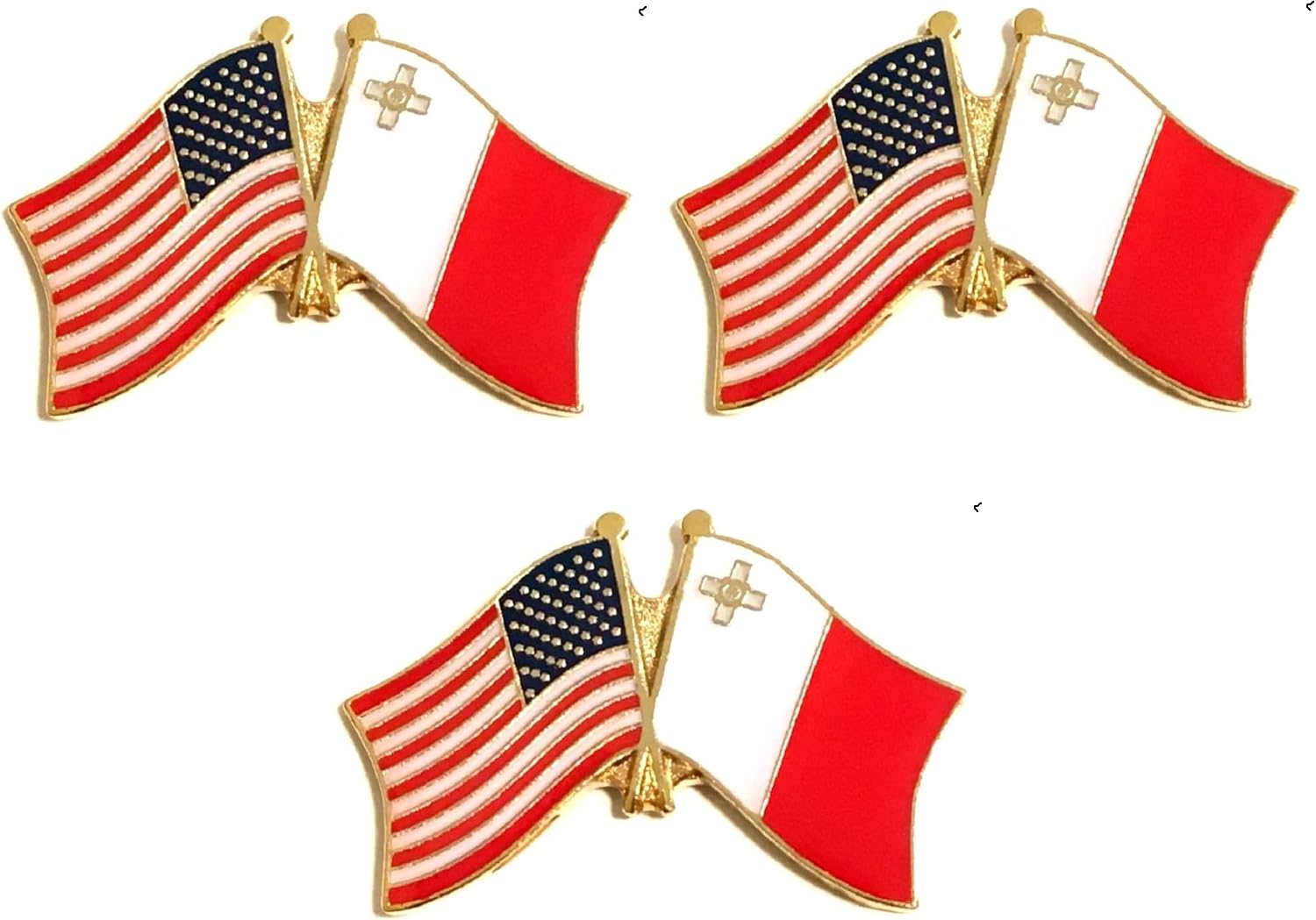 3 National Country Flag Crossed Enamel Flag Pins Pack of 3 Friendship Double Flags